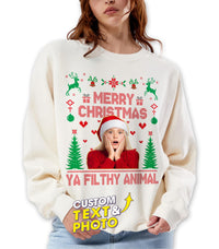 Custom Funny Family Christmas Shirt with Ugly Photo Customize Christmas Crew 2025 Sweater Funny Sarcastic Matching Outfit Xmas Squad Santa Shirts