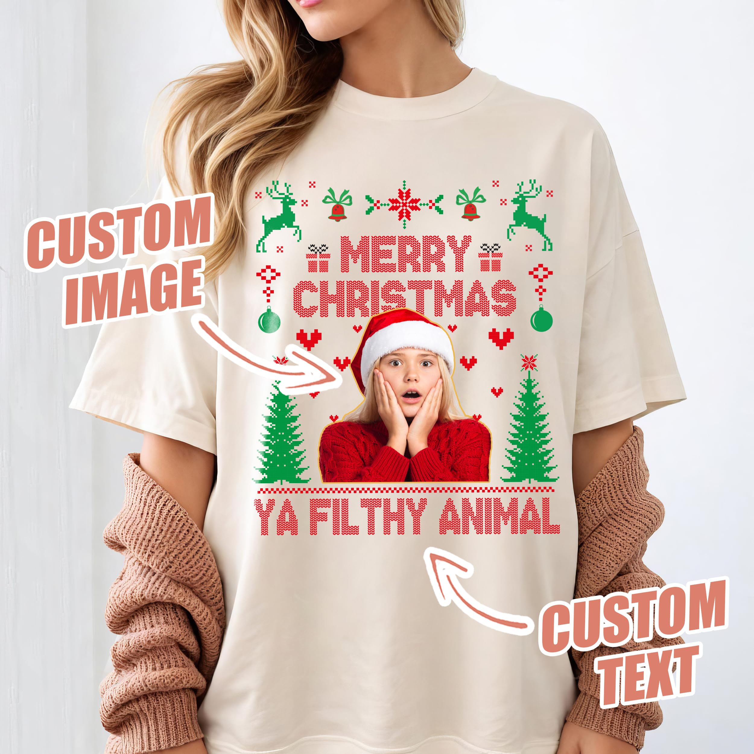 Custom Funny Family Christmas Shirt with Ugly Photo Customize Christmas Crew 2025 Sweater Funny Sarcastic Matching Outfit Xmas Squad Santa Shirts