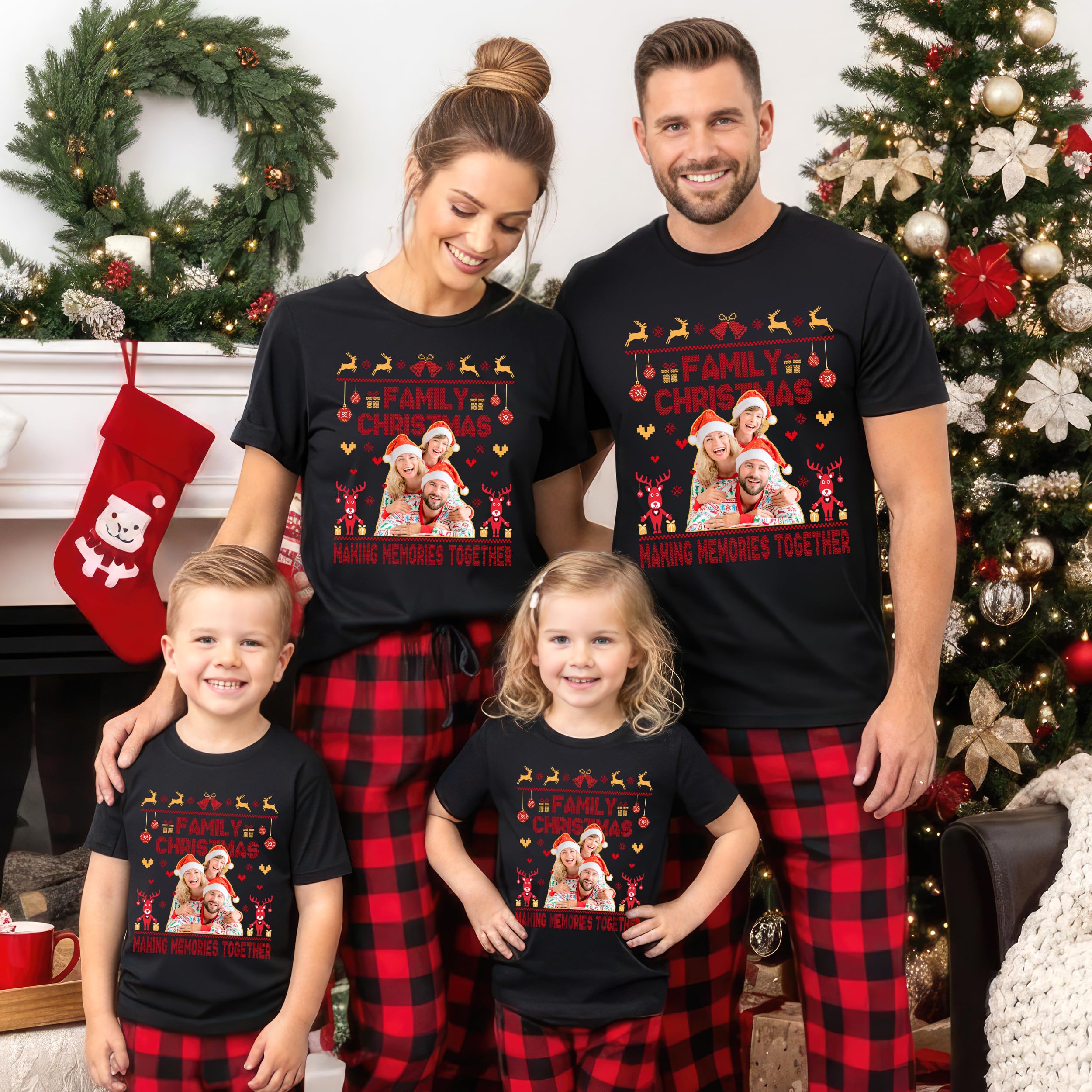 Custom Funny Family Christmas Shirt with Ugly Photo Customize Christmas Crew 2025 Sweater Funny Sarcastic Matching Outfit Xmas Squad Santa Shirts