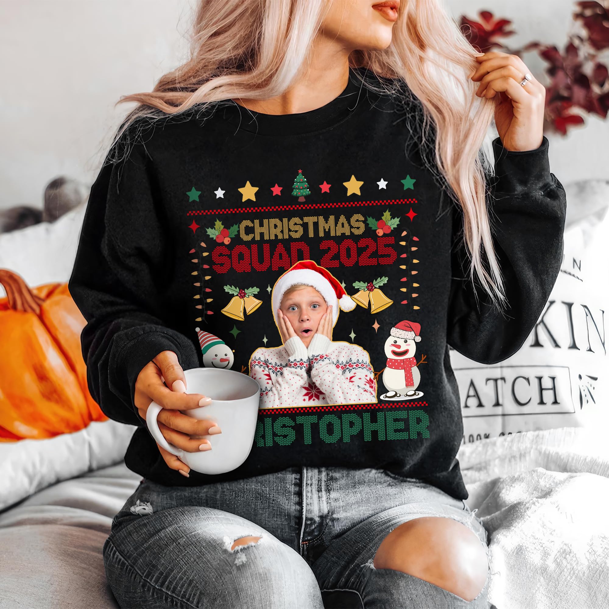 Custom Funny Family Christmas Shirt with Ugly Photo Customize Christmas Crew 2025 Sweater Funny Sarcastic Matching Outfit Xmas Squad Santa Shirts
