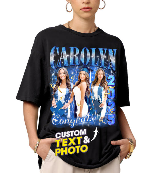 Mit & Mia Custom 2025 Graduate Shirt Customize Shirts with Picture Personalized Graduation T Shirts for Family Class of 2025 Custom Photo Graduation Senior Shirt