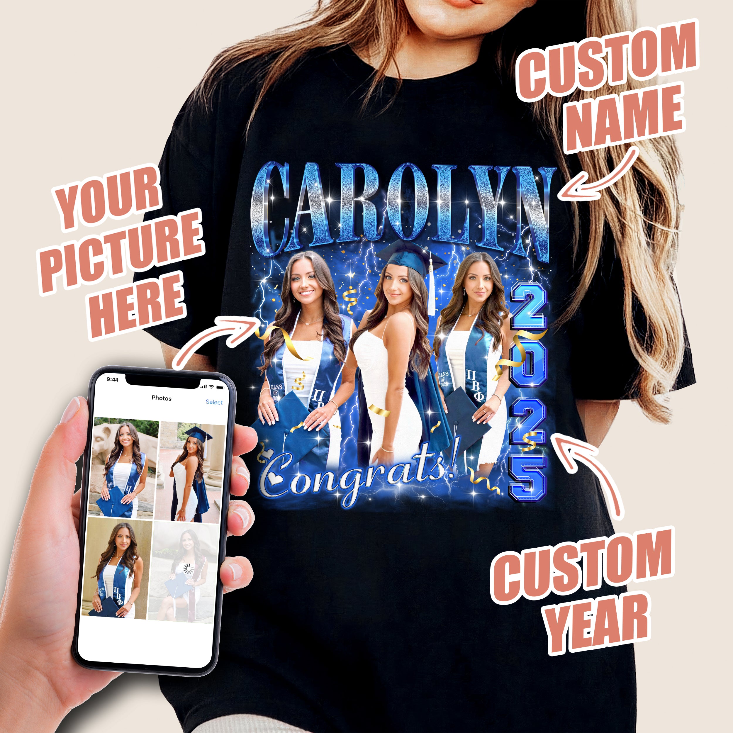 Mit & Mia Custom 2025 Graduate Shirt Customize Shirts with Picture Personalized Graduation T Shirts for Family Class of 2025 Custom Photo Graduation Senior Shirt