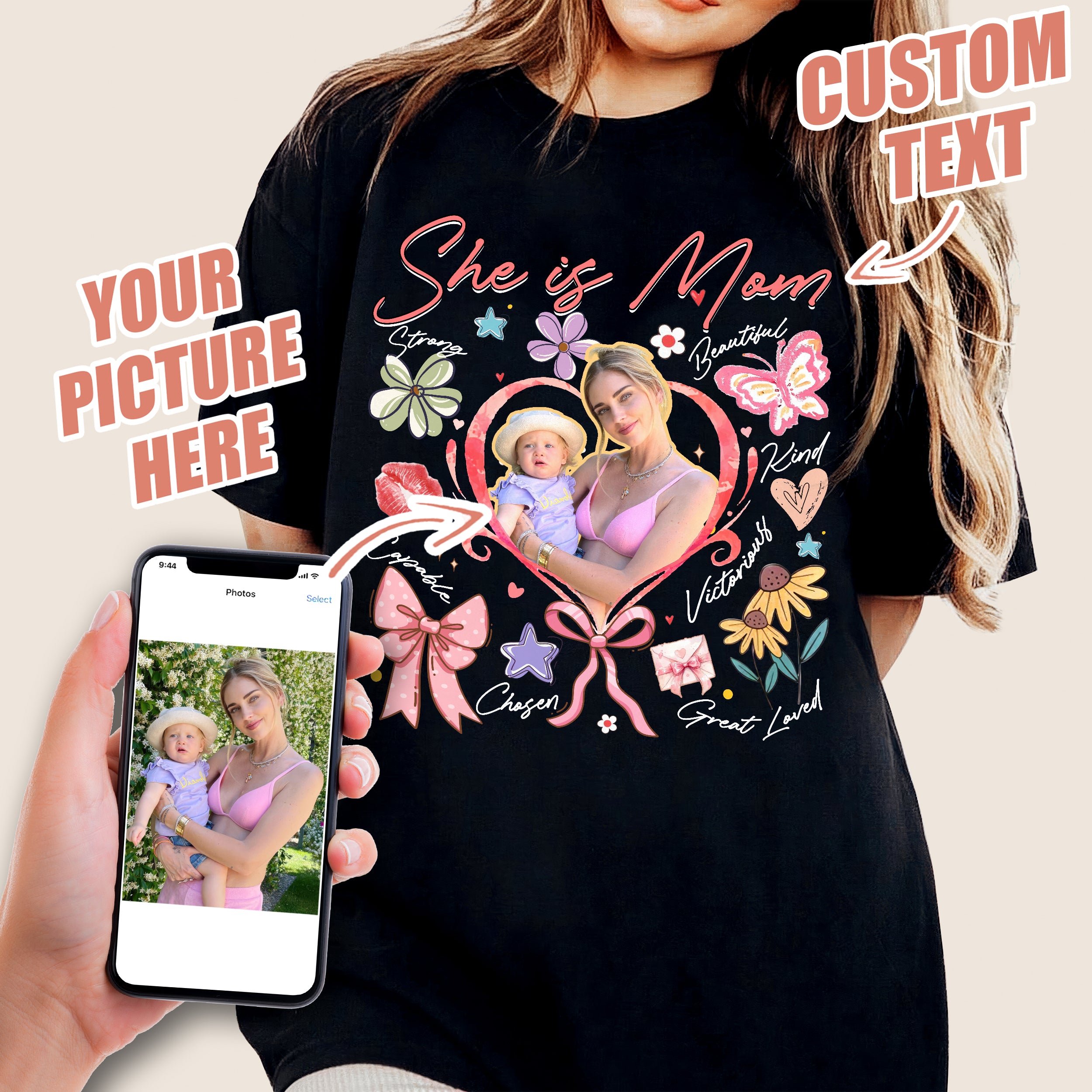 Custom T Shirts for Mom Best Mom Shirt for Mama Personalized Shirt with Face Photo Custom Unique Gifts for Mother Day from Daughter Son