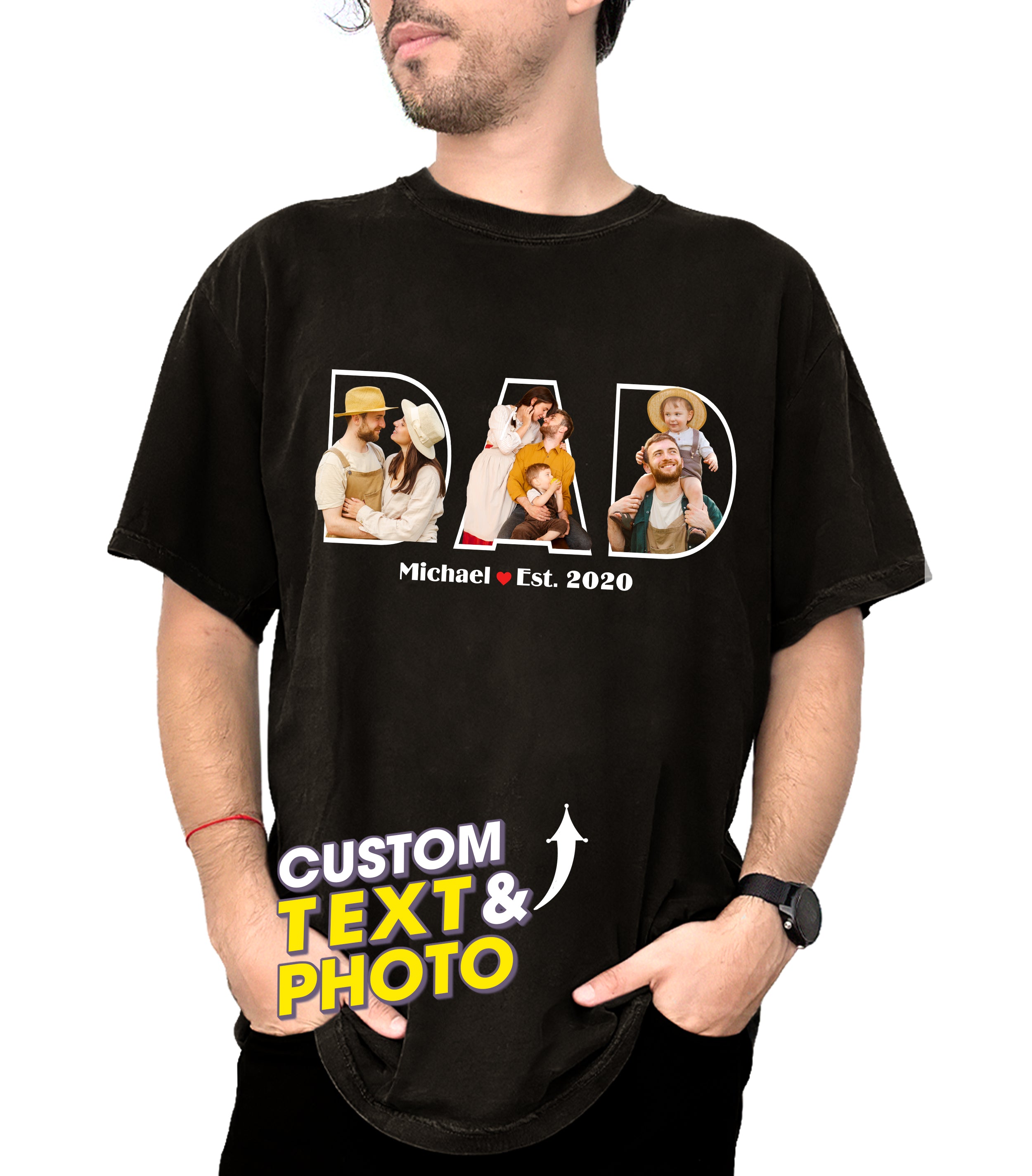 Custom Dad Shirts, Personalized Dad T-Shirt with Kids Name, Custom Daddy Grandpa Shirt with Photo, for Husband, Birthday Day Gift