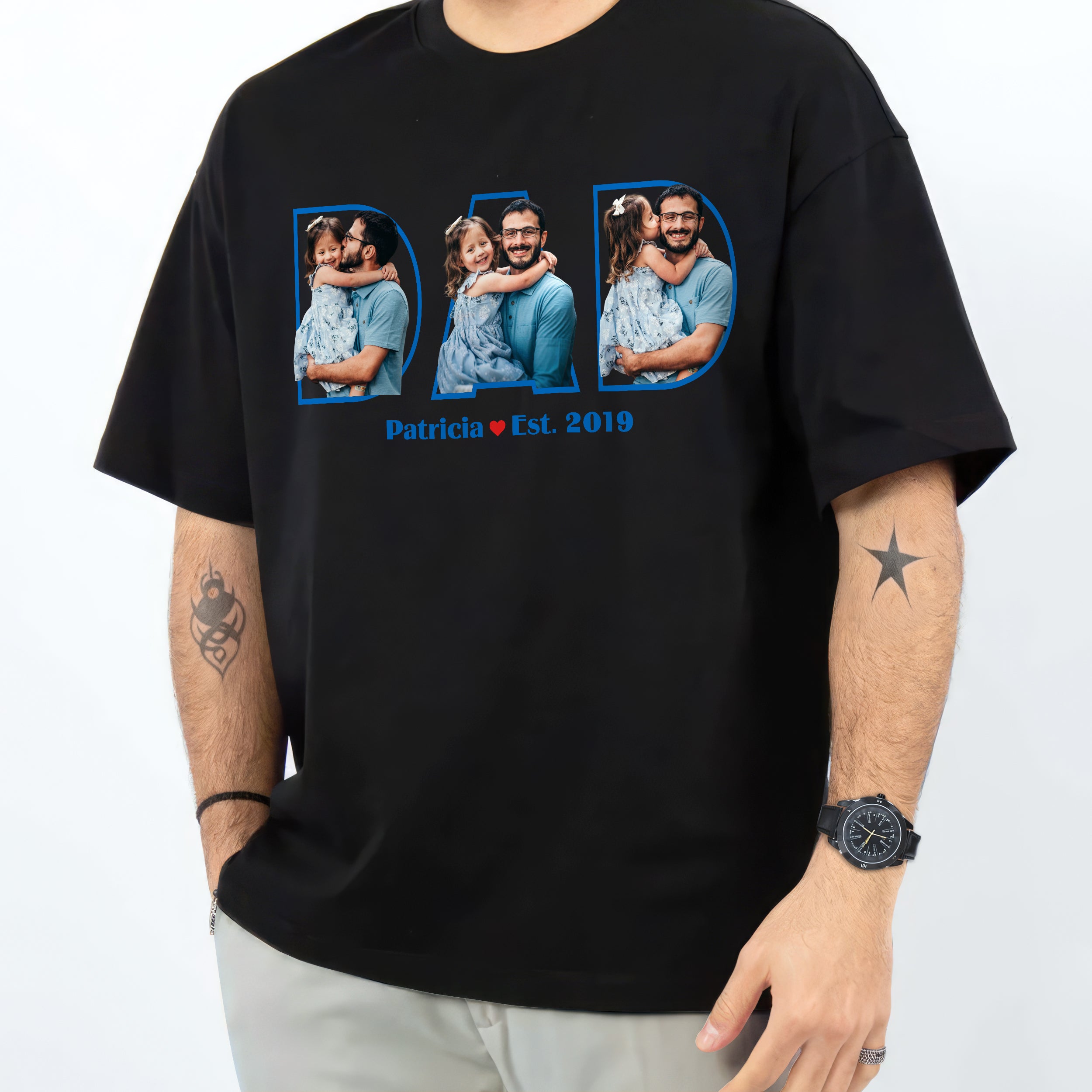 Custom Dad Shirts, Personalized Dad T-Shirt with Kids Name, Custom Daddy Grandpa Shirt with Photo, for Husband, Birthday Day Gift