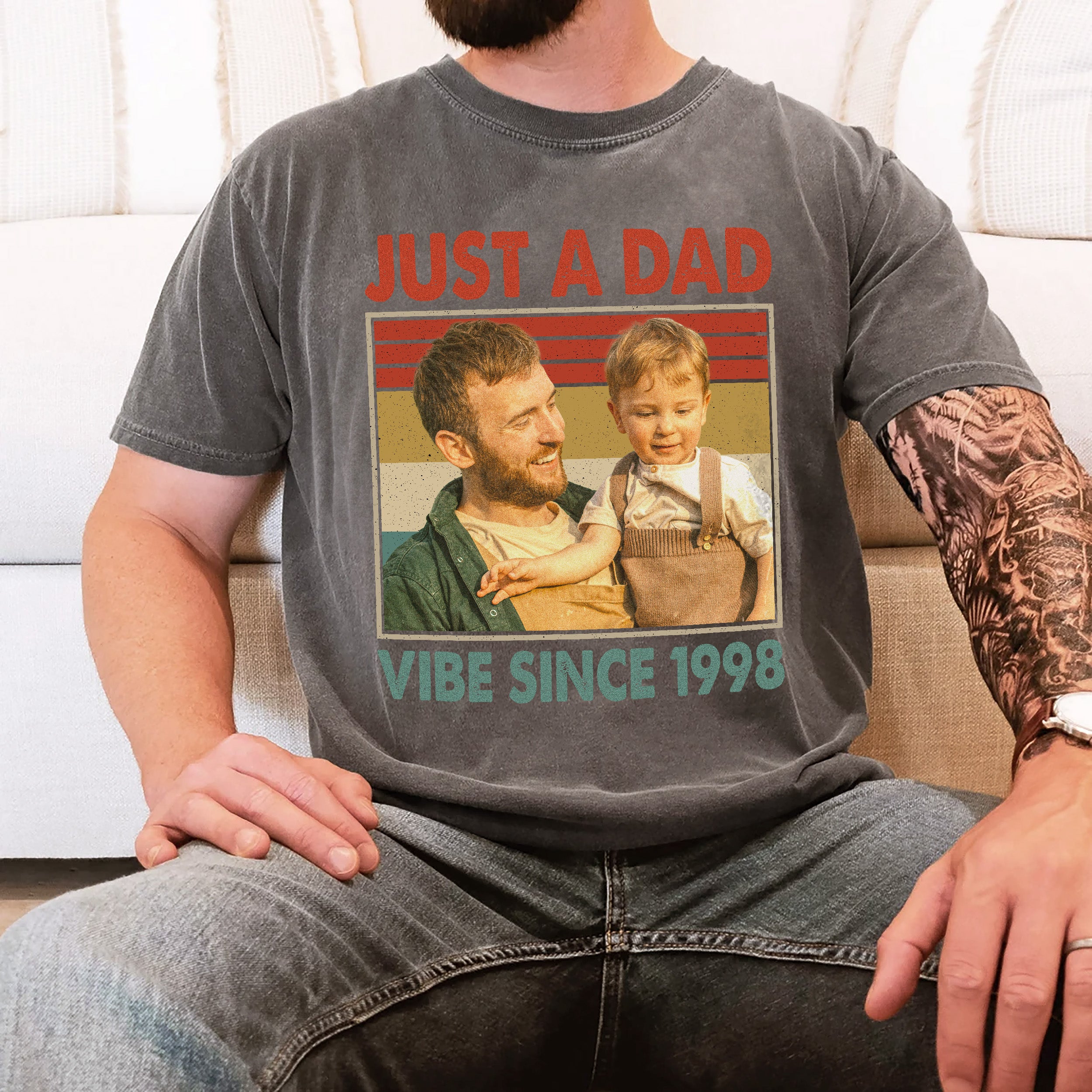 Fathers Day Shirt for Dad Personalized T-Shirt with Photos Vintage Face Daddy Shirts Custom Shirt 1st for Husband