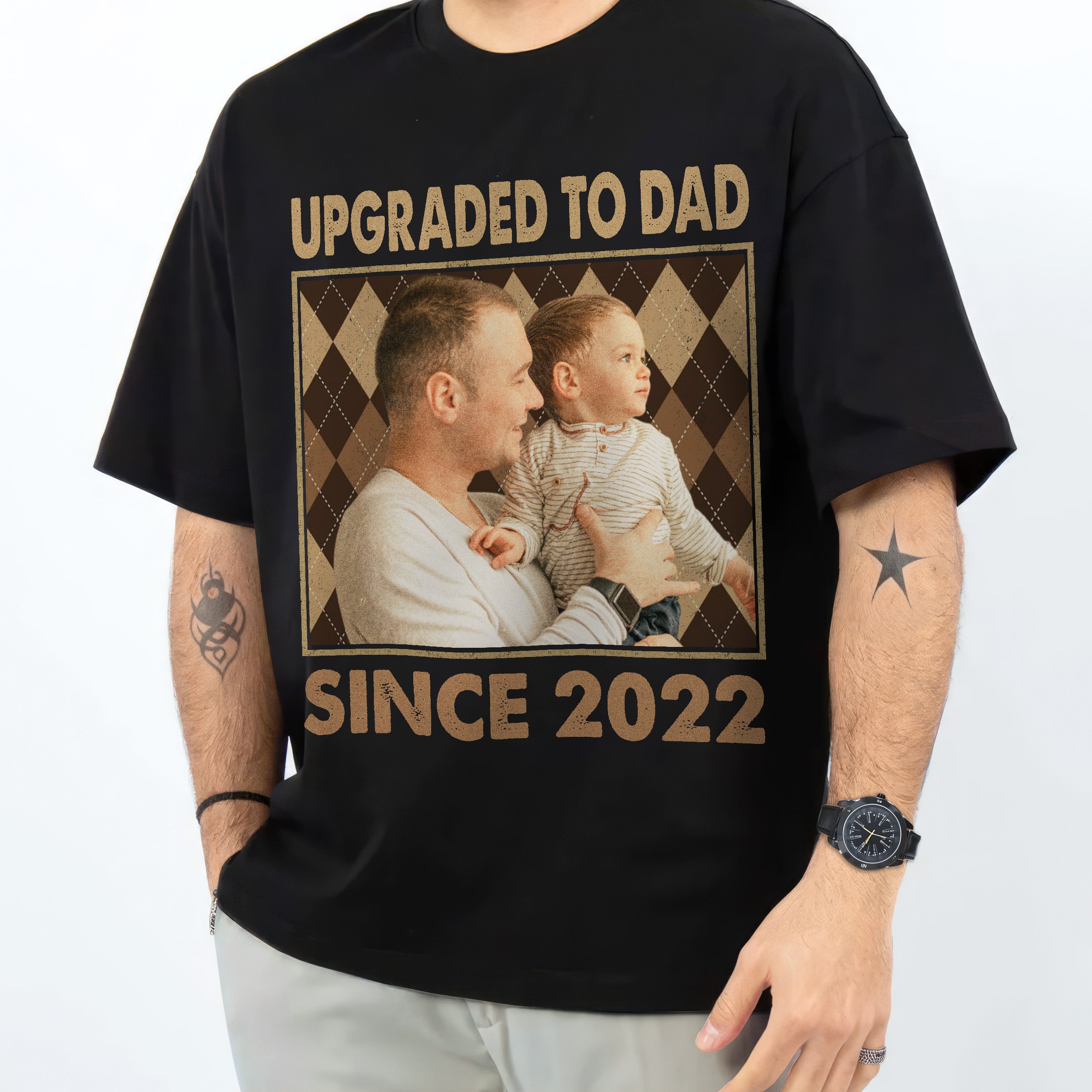 Fathers Day Shirt for Dad Personalized T-Shirt with Photos Vintage Face Daddy Shirts Custom Shirt 1st for Husband