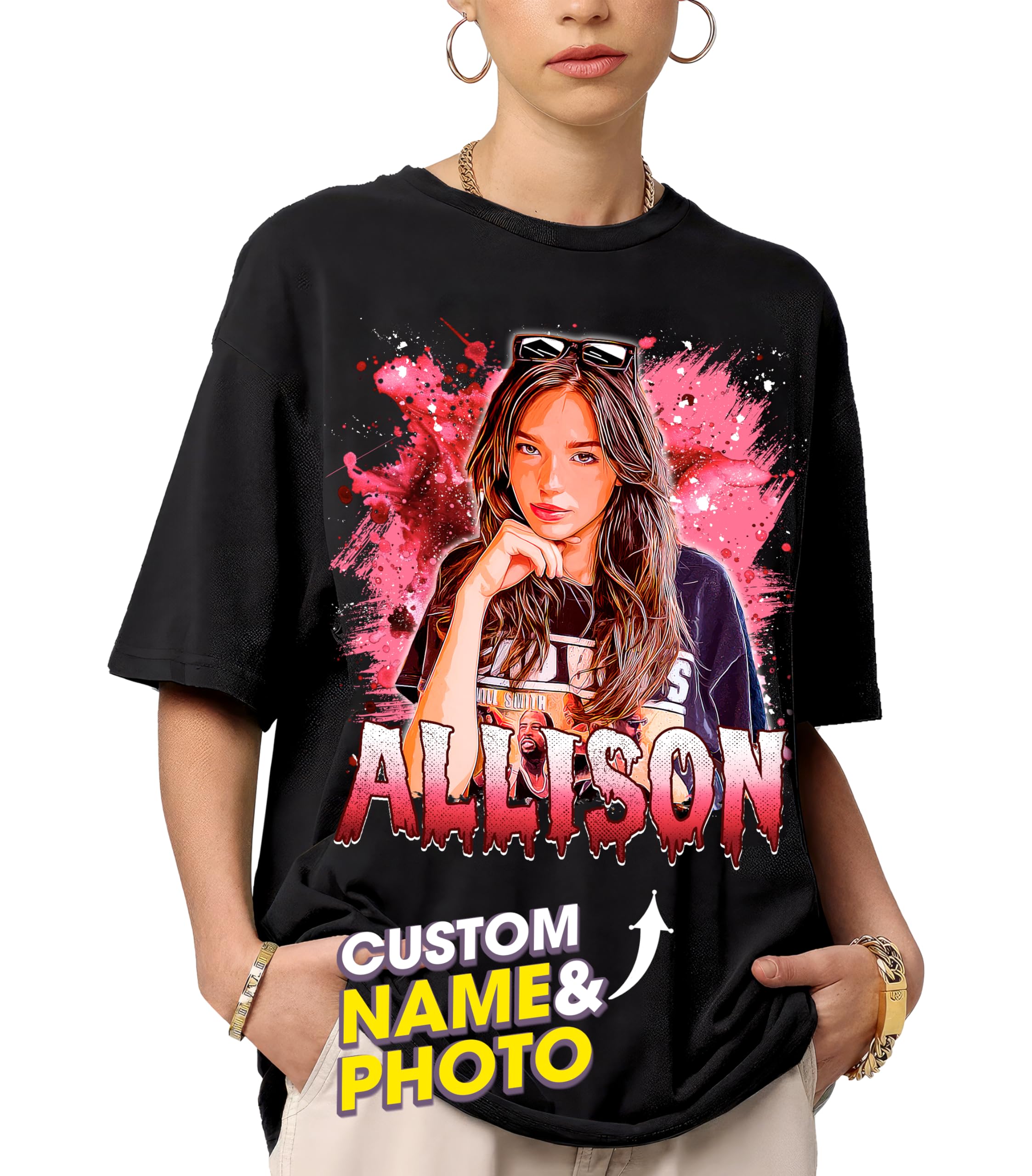 Custom T Shirts Bootleg Rap Tee Shirts for Boyfriend Girlfriend Vintage Bootleg Style Graphic Face Photo Gift Idea for Valentines Birthday Christmas