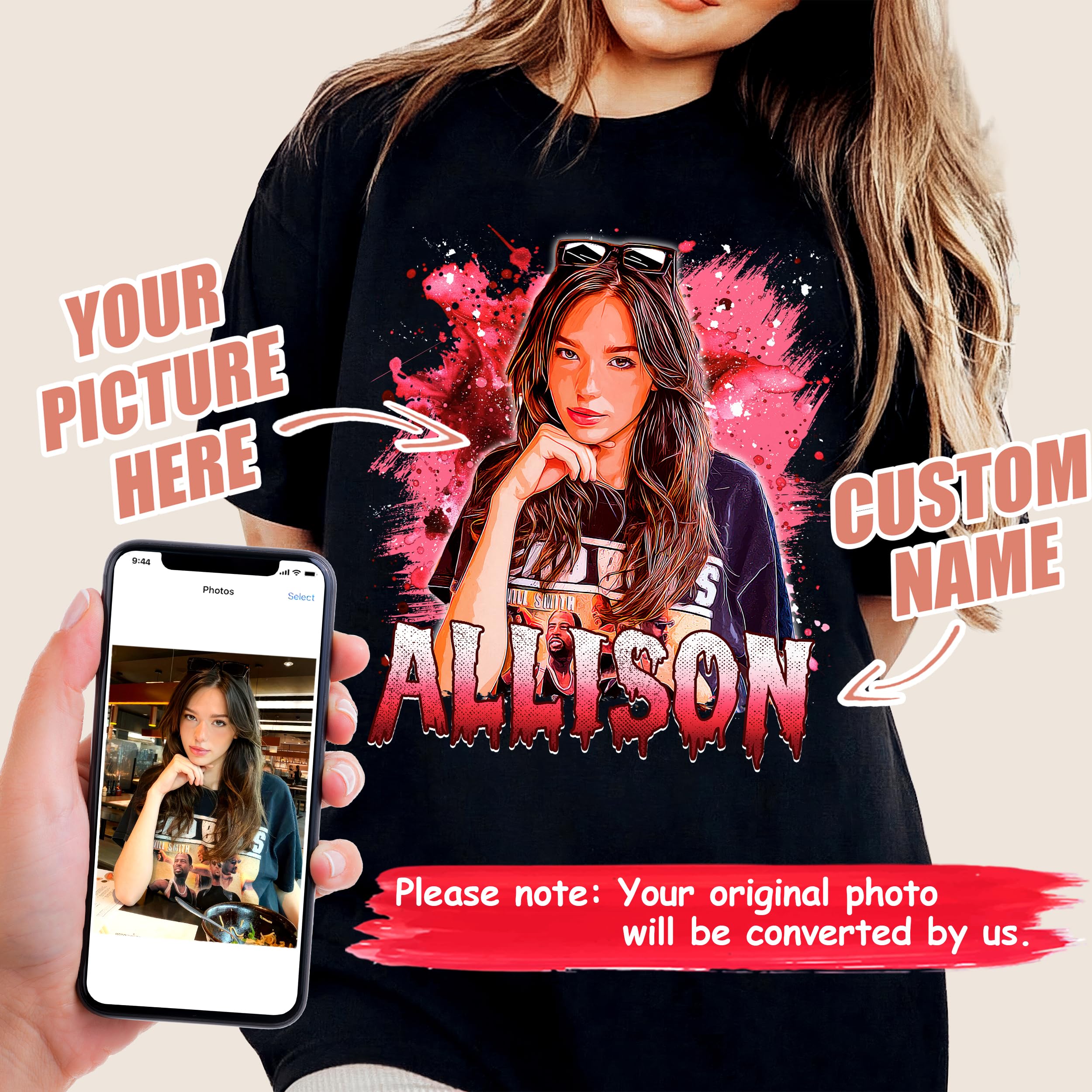 Custom T Shirts Bootleg Rap Tee Shirts for Boyfriend Girlfriend Vintage Bootleg Style Graphic Face Photo Gift Idea for Valentines Birthday Christmas