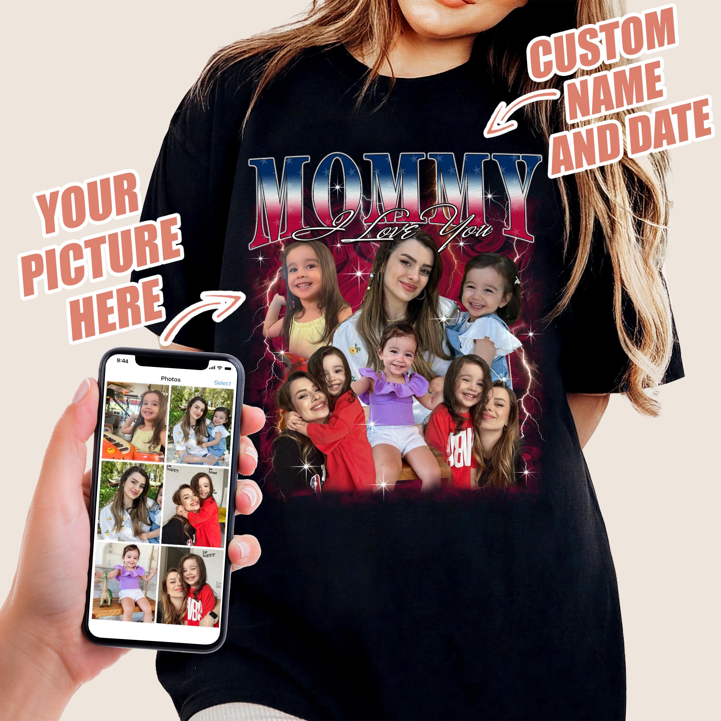Mit & Mia Custom Your Own Bootleg Rap Tee Shirts Personalized Vintage Graphic Tee Face Shirt Idea Gift for Mom from Daughter Son Mother Day
