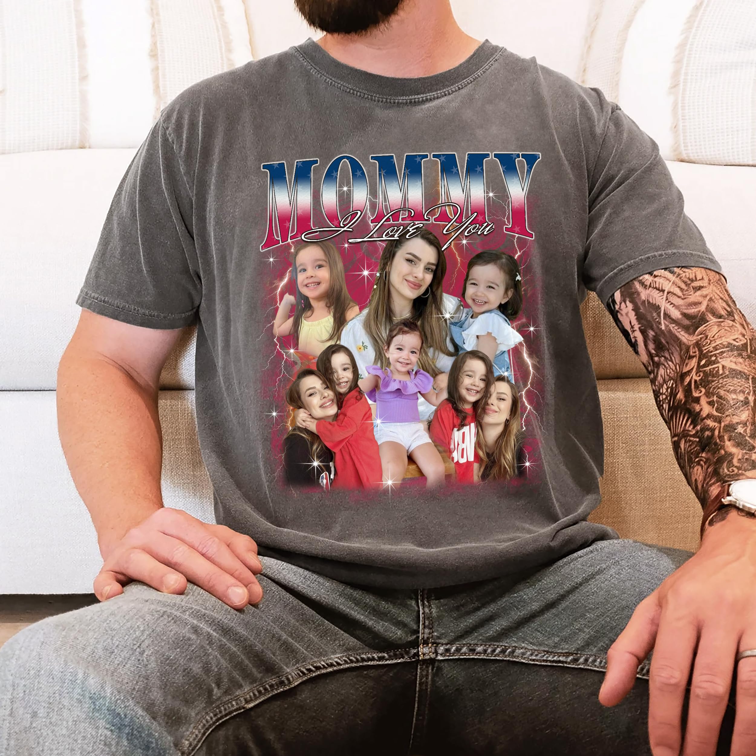 Mit & Mia Custom Your Own Bootleg Rap Tee Shirts Personalized Vintage Graphic Tee Face Shirt Idea Gift for Mom from Daughter Son Mother Day