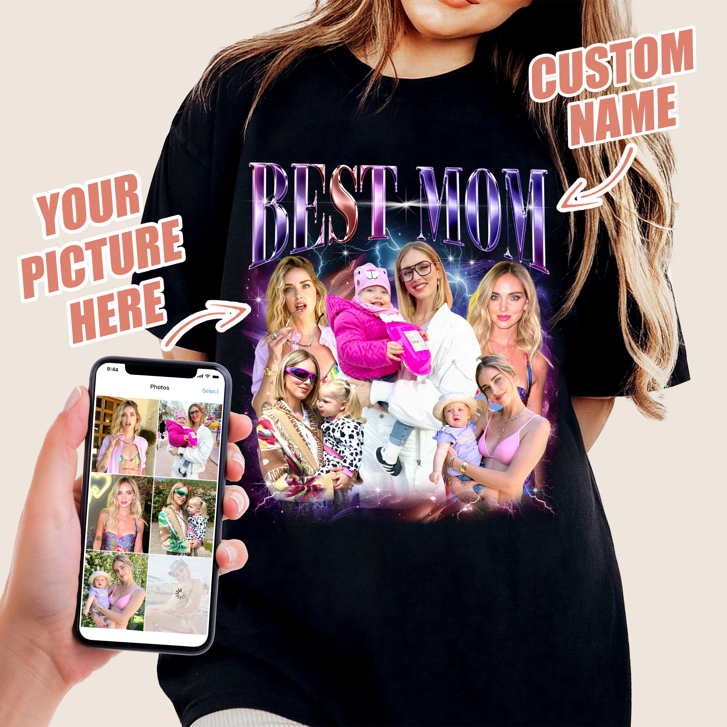 Mit & Mia Custom T Shirts Bootleg Rap Tee Best Mom Shirt for Mom Mama Personalized Shirt with Face Photo New Mom Gifts for Mother Day