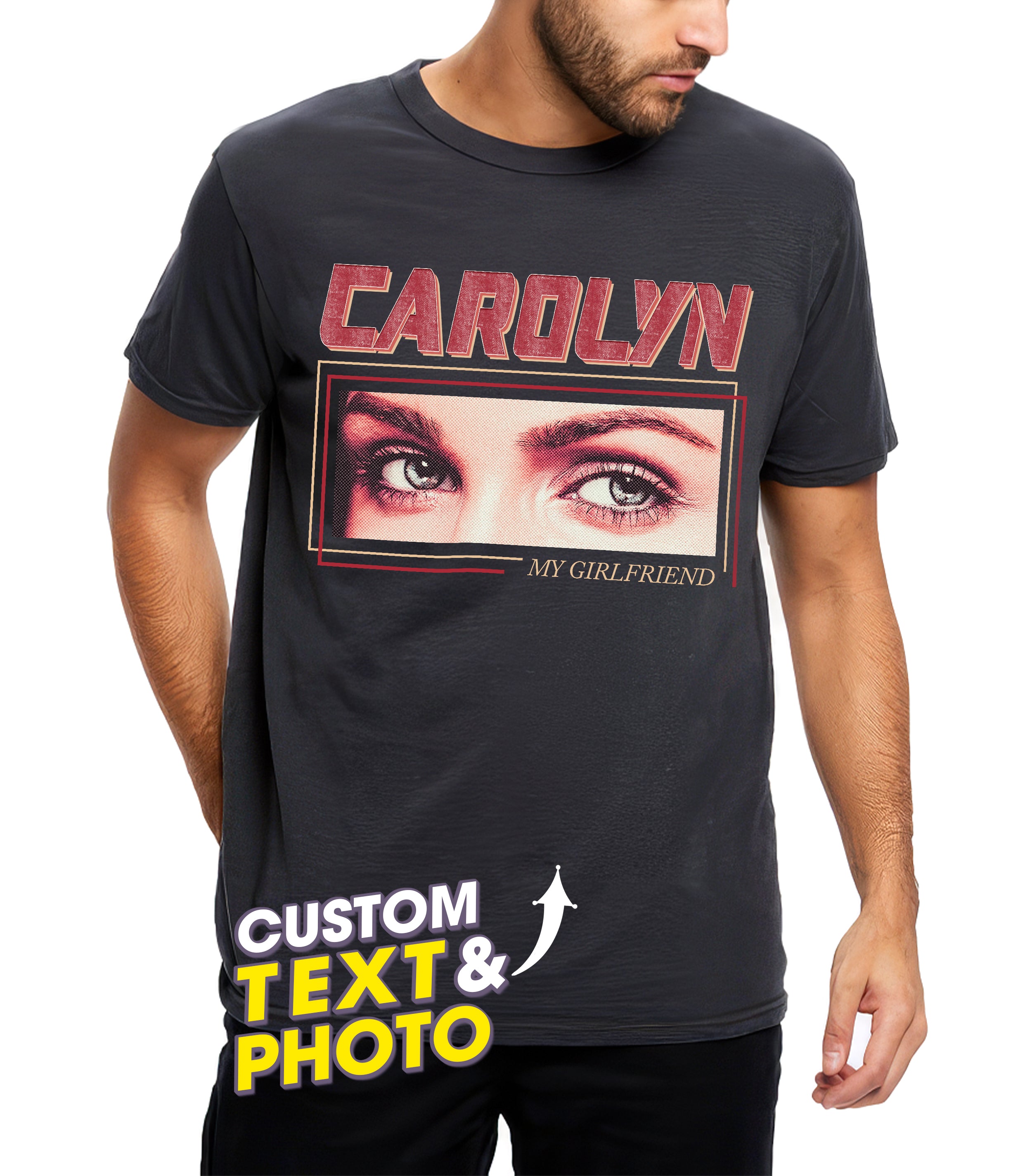 Mit & Mia Custom Shirts for Boyfriend Custom Eye Shirt Girlfriend Face Shirt with Photo Valentine Gift for Him Custom Your Own Tee I Love My Girlfriend