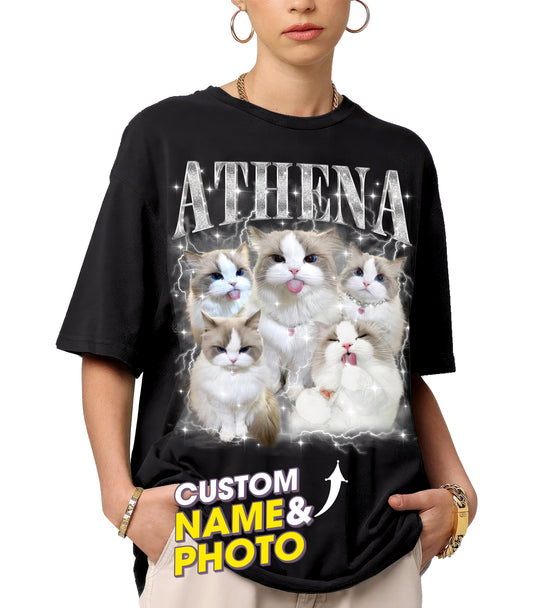 Mit & Mia Custom Your Pet Bootleg Rap Tee Custom Photo Shirt for Boyfriend Girlfriend Custom 90s Vintage Shirt Graphic Tees Birthday Valentine Day Gifts for Dog Cat Lovers