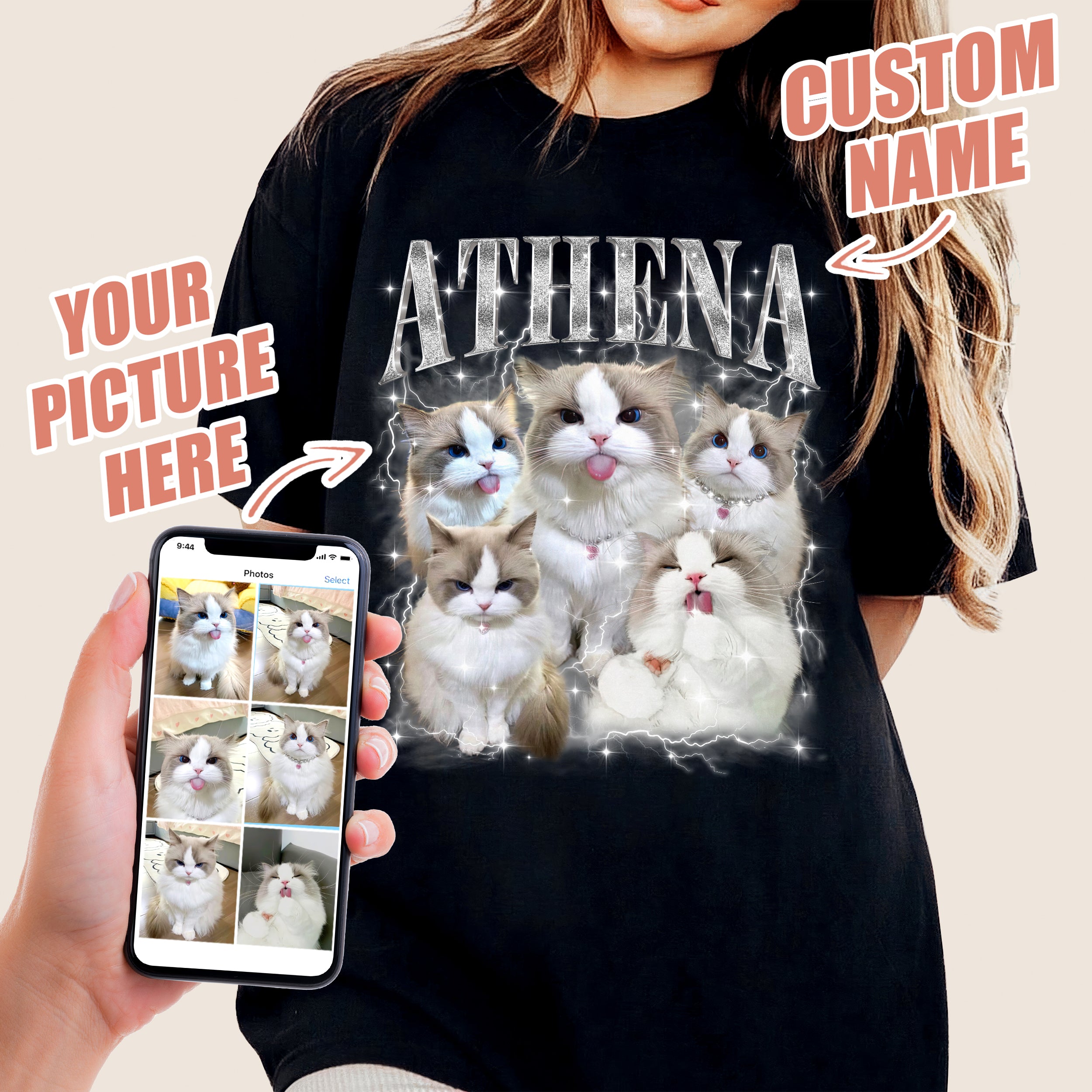 Mit & Mia Custom Your Pet Bootleg Rap Tee Custom Photo Shirt for Boyfriend Girlfriend Custom 90s Vintage Shirt Graphic Tees Birthday Valentine Day Gifts for Dog Cat Lovers