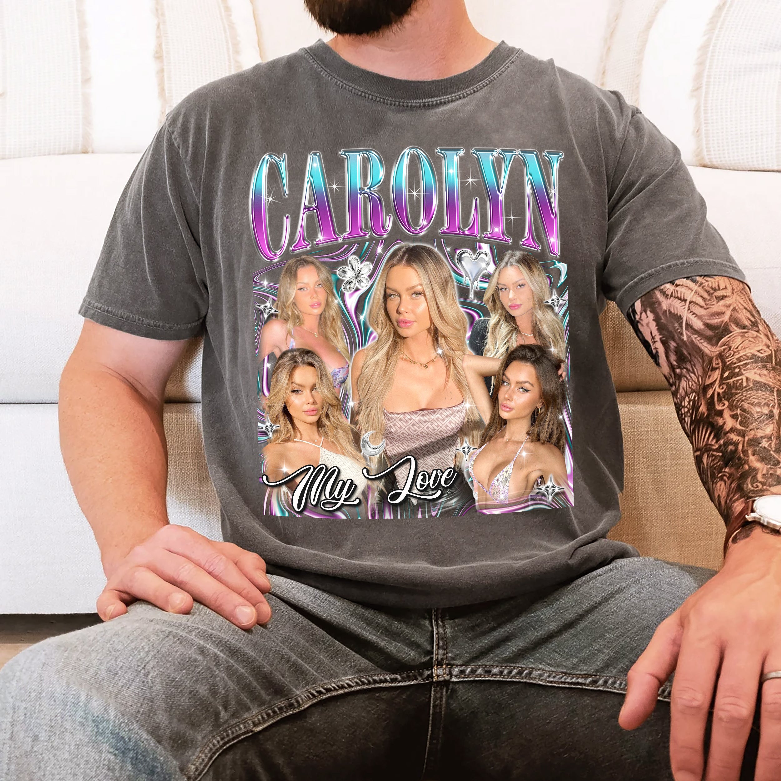 Mit & Mia Custom Your Own Bootleg Rap T Shirts for Boyfriend Girlfriend Shirt Custom Bootleg Rap Tee Vintage Face Shirt with Photo Gift for Christmas and Valentines