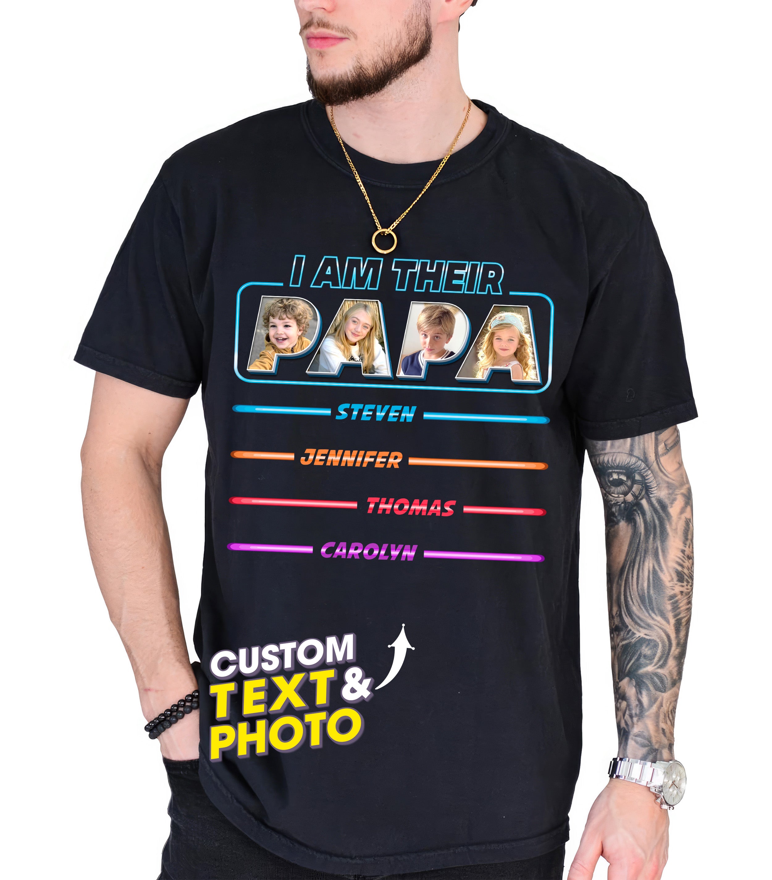 Custom Shirts with Kids Name Papa Shirt Custom Photo Shirt Personalized Gifts Idea for Fathers Day from Daughter and Son