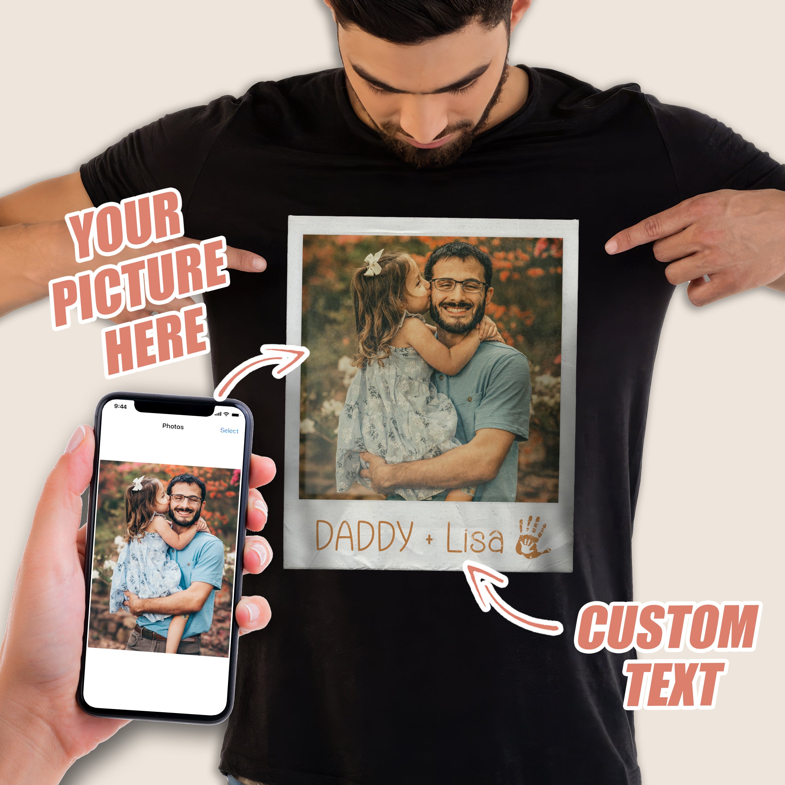 Personalized for Dad Custom Shirts with Pictures Vintage Tee Custom Face Shirt for Dad Daddy Shirt Gifts Idea for Fathers Day from Daughter and Son