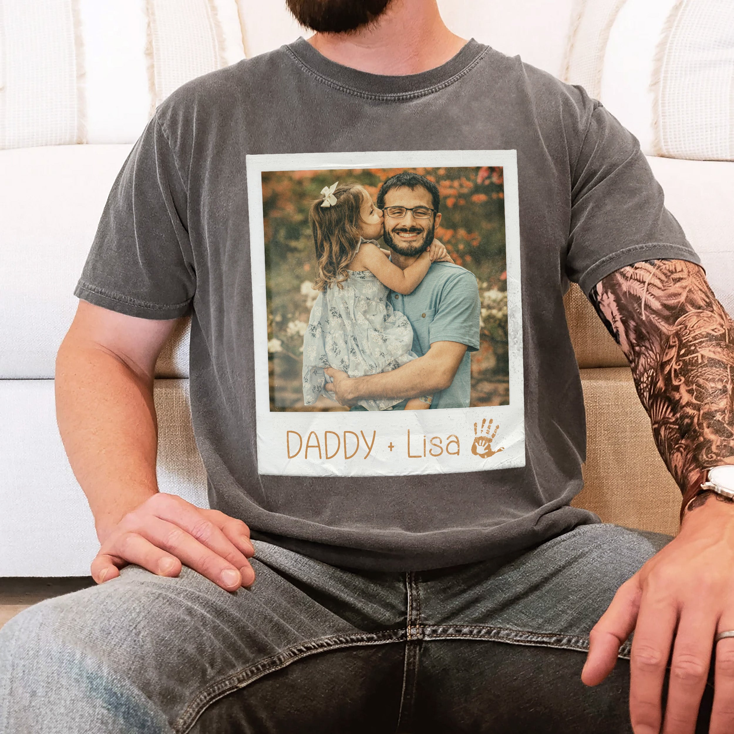 Personalized for Dad Custom Shirts with Pictures Vintage Tee Custom Face Shirt for Dad Daddy Shirt Gifts Idea for Fathers Day from Daughter and Son