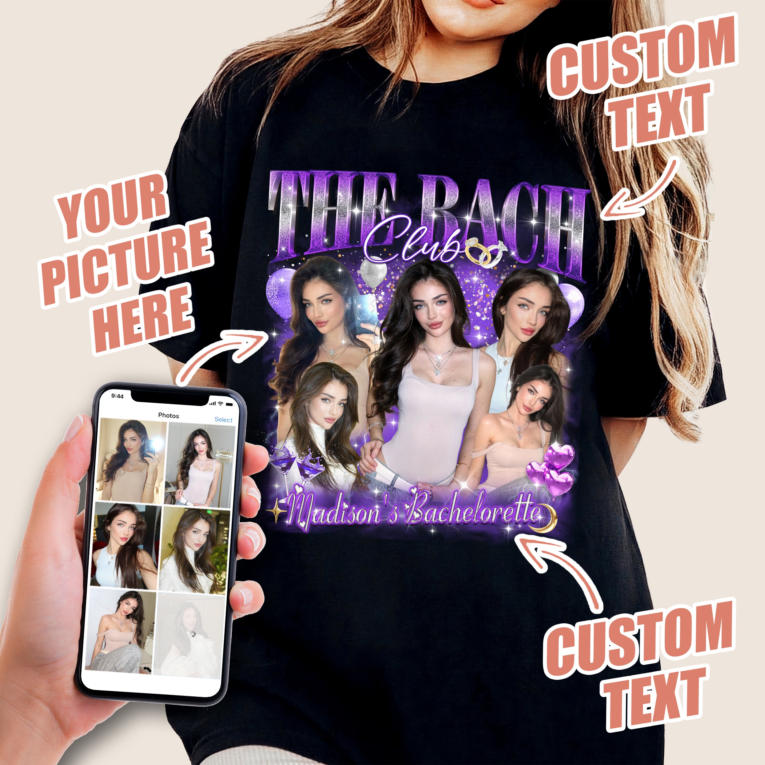 Mit & Mia Custom Bachelorette Party Shirts The Bach Club Bridal Party Bride T-Shirt for Women Personalized Wedding Tshirt Bridesmaid Proposal Gift