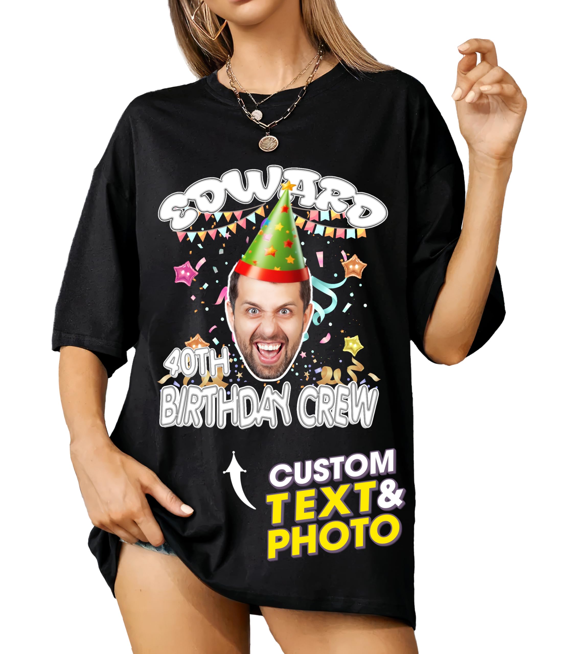 Custom Birthday Matching Shirts for Women Men Personalized Gifts for Birthday Funny Face Shirts with Photos
