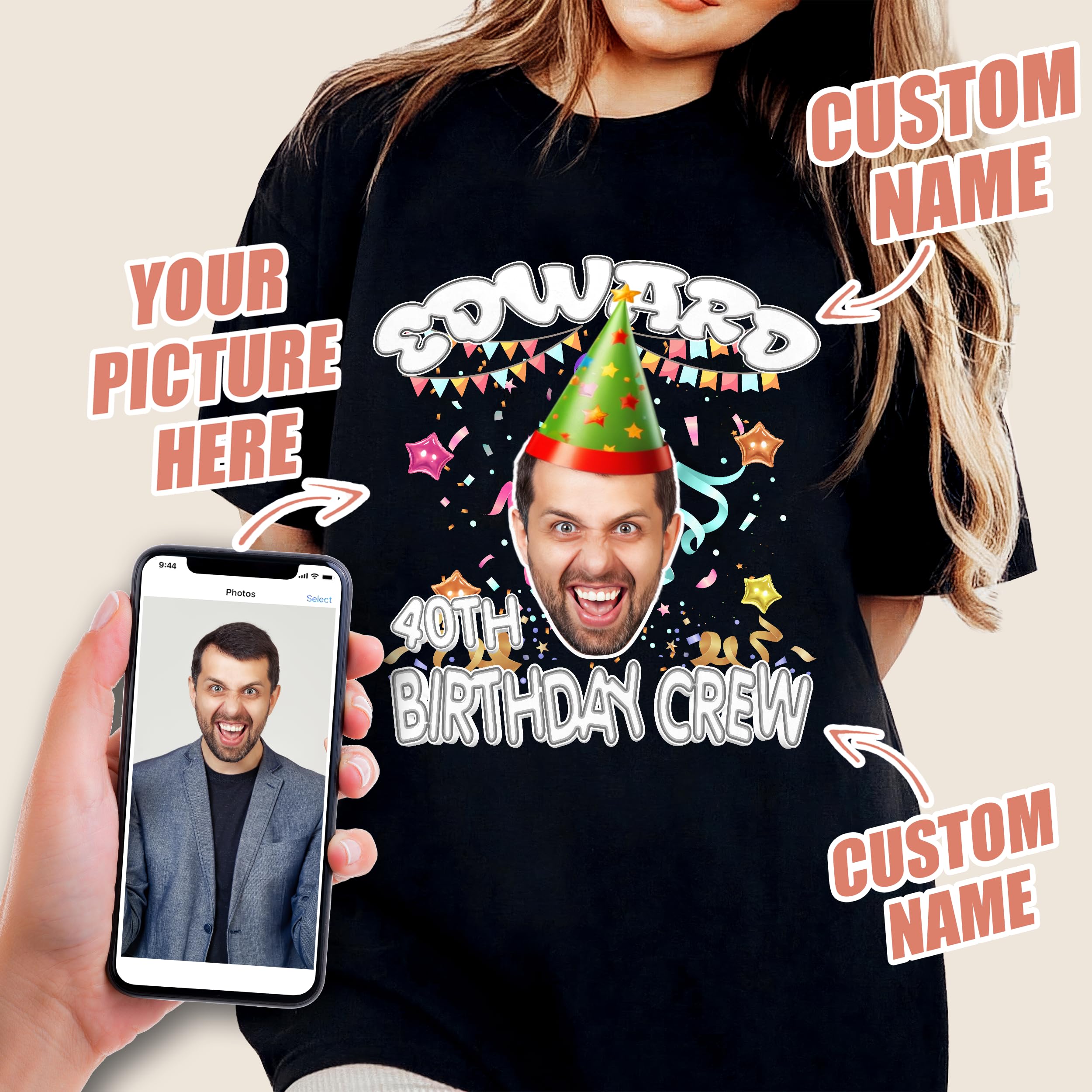Custom Birthday Matching Shirts for Women Men Personalized Gifts for Birthday Funny Face Shirts with Photos