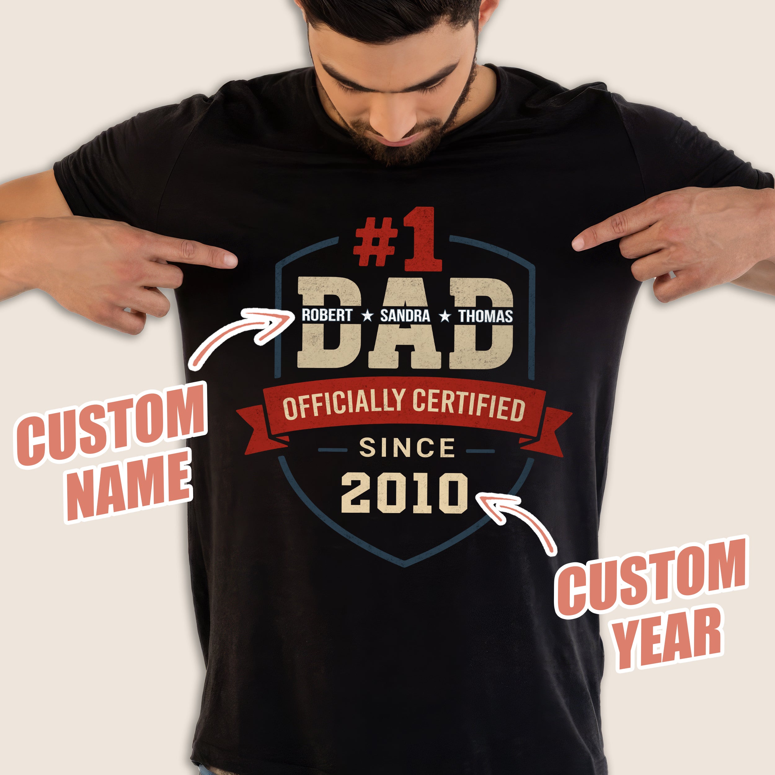 Personalized for Dad Custom #1 Dad Shirts with Kids Name Shirt for Daddy Gifts Idea for Fathers Day from Wife Daughter and Son