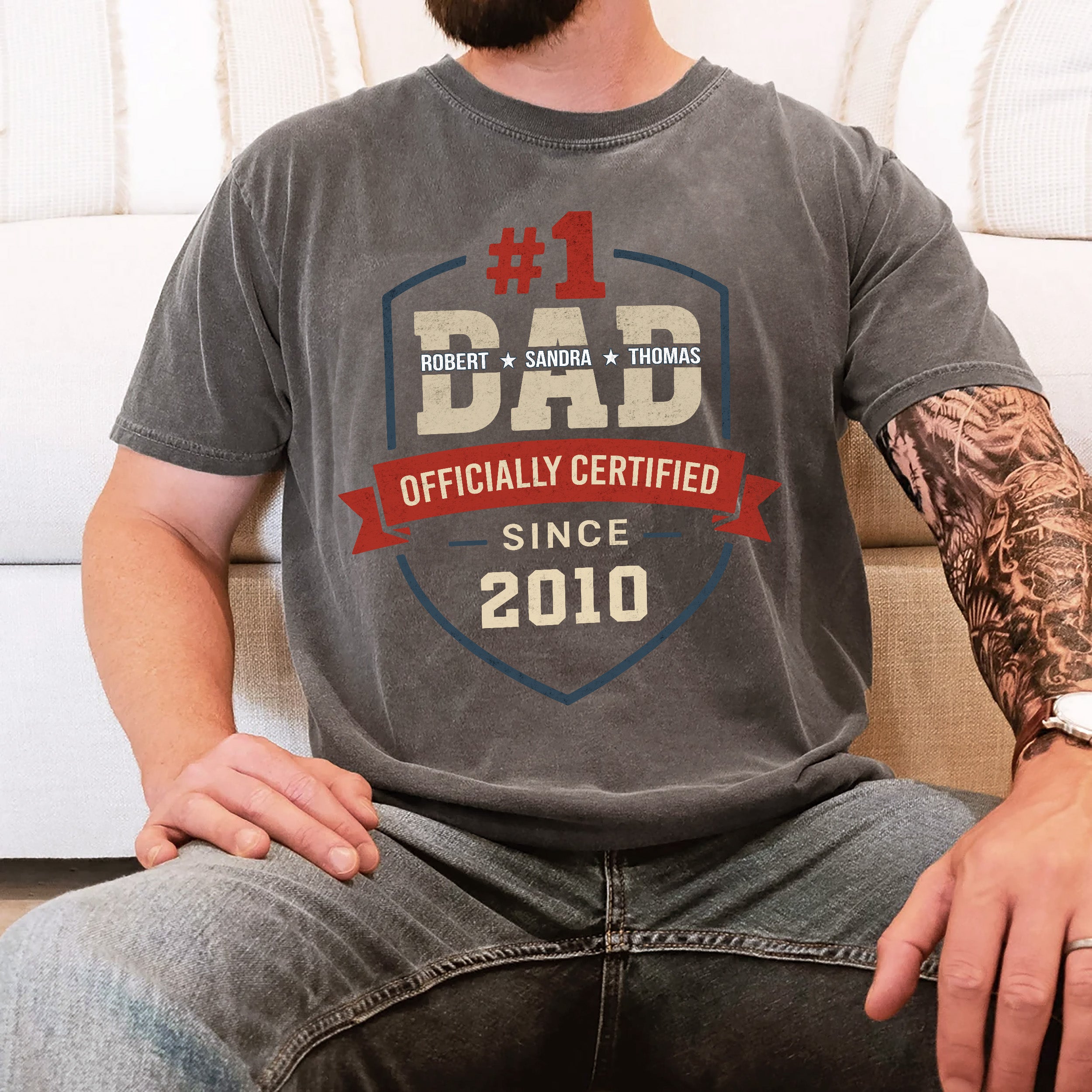 Personalized for Dad Custom #1 Dad Shirts with Kids Name Shirt for Daddy Gifts Idea for Fathers Day from Wife Daughter and Son