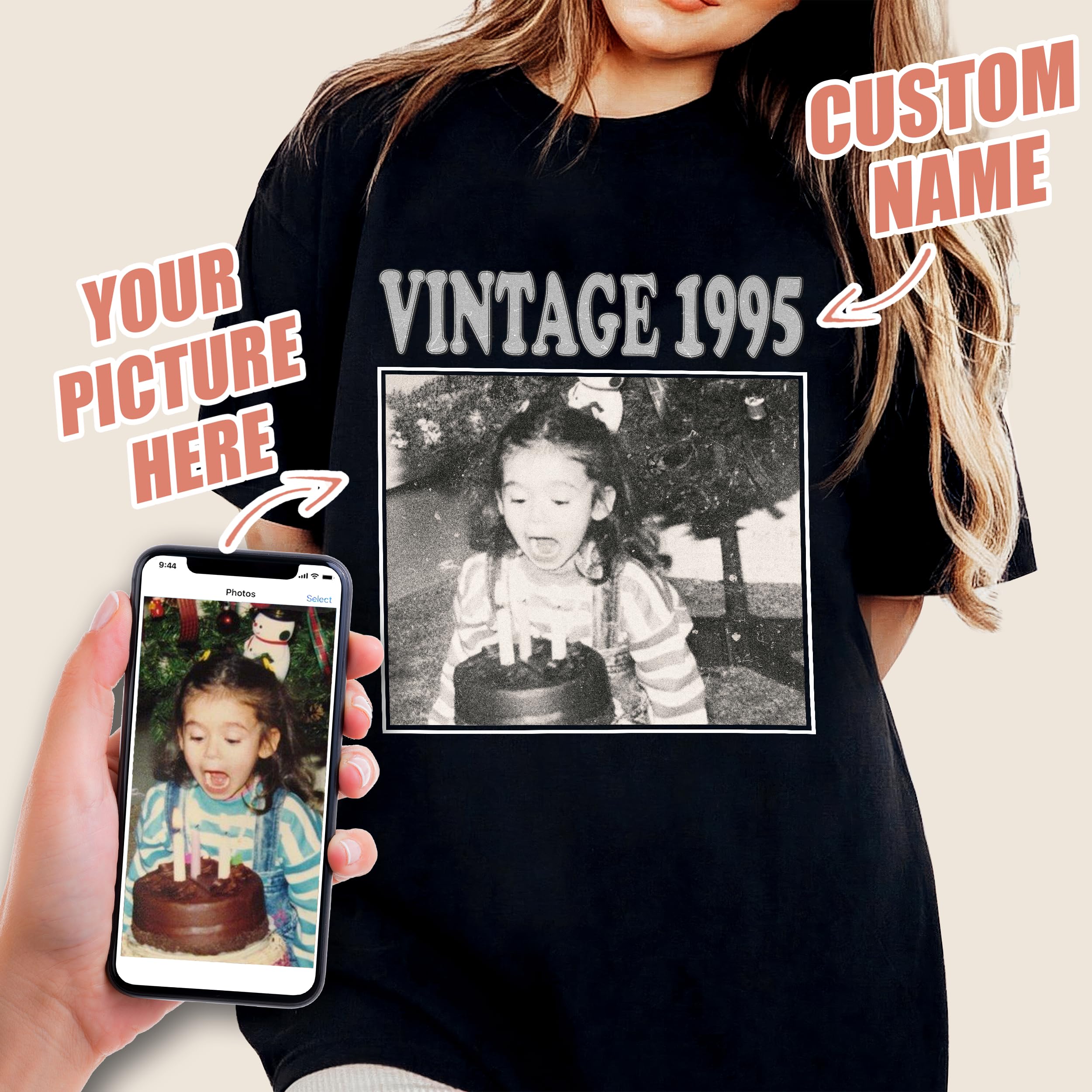 Personalized Birthday Shirt, Custom Photo Shirts, 30th Birthday Gift, Custom Vintage 1995 Shirt Matching Group Tee Funny Gifts for Men Women