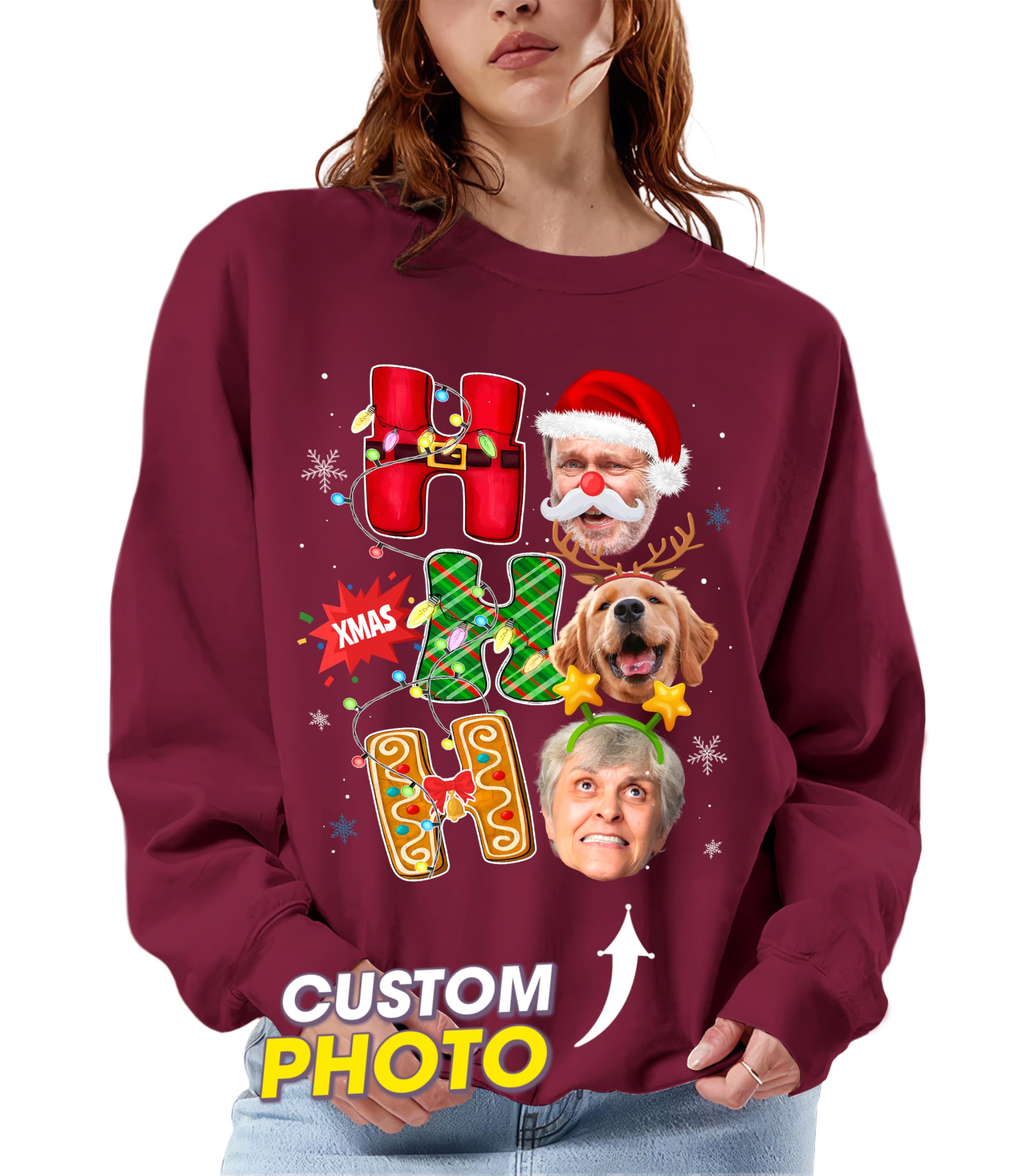 Custom Shirt with Photo Face Ugly Christmas Sweater Funny Shirt Personalized Photo T Shirts Matching Family Christmas Shirts Gift for Christmas