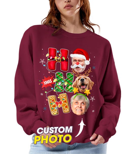 Custom Shirt with Photo Face Ugly Christmas Sweater Funny Shirt Personalized Photo T Shirts Matching Family Christmas Shirts Gift for Christmas