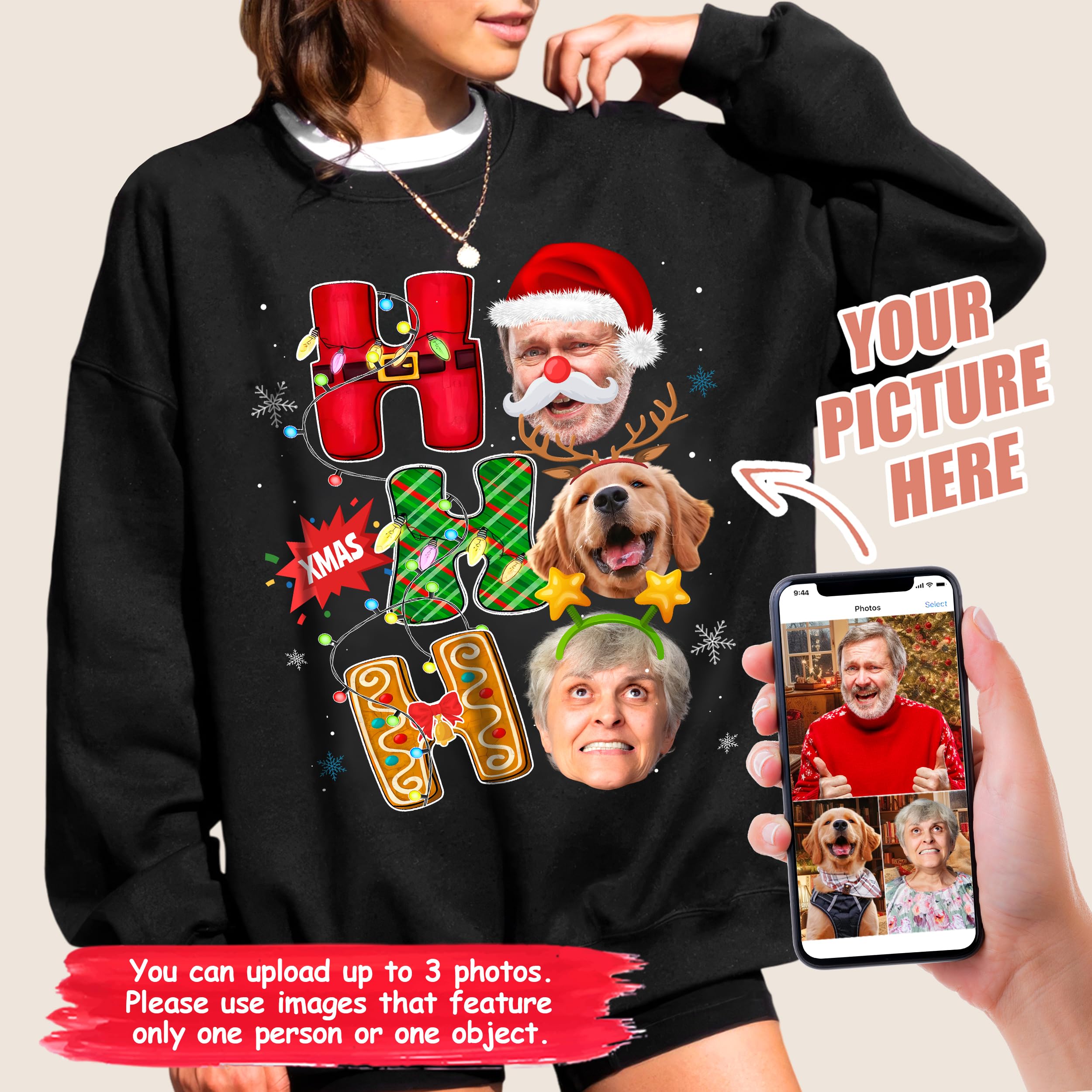 Custom Shirt with Photo Face Ugly Christmas Sweater Funny Shirt Personalized Photo T Shirts Matching Family Christmas Shirts Gift for Christmas