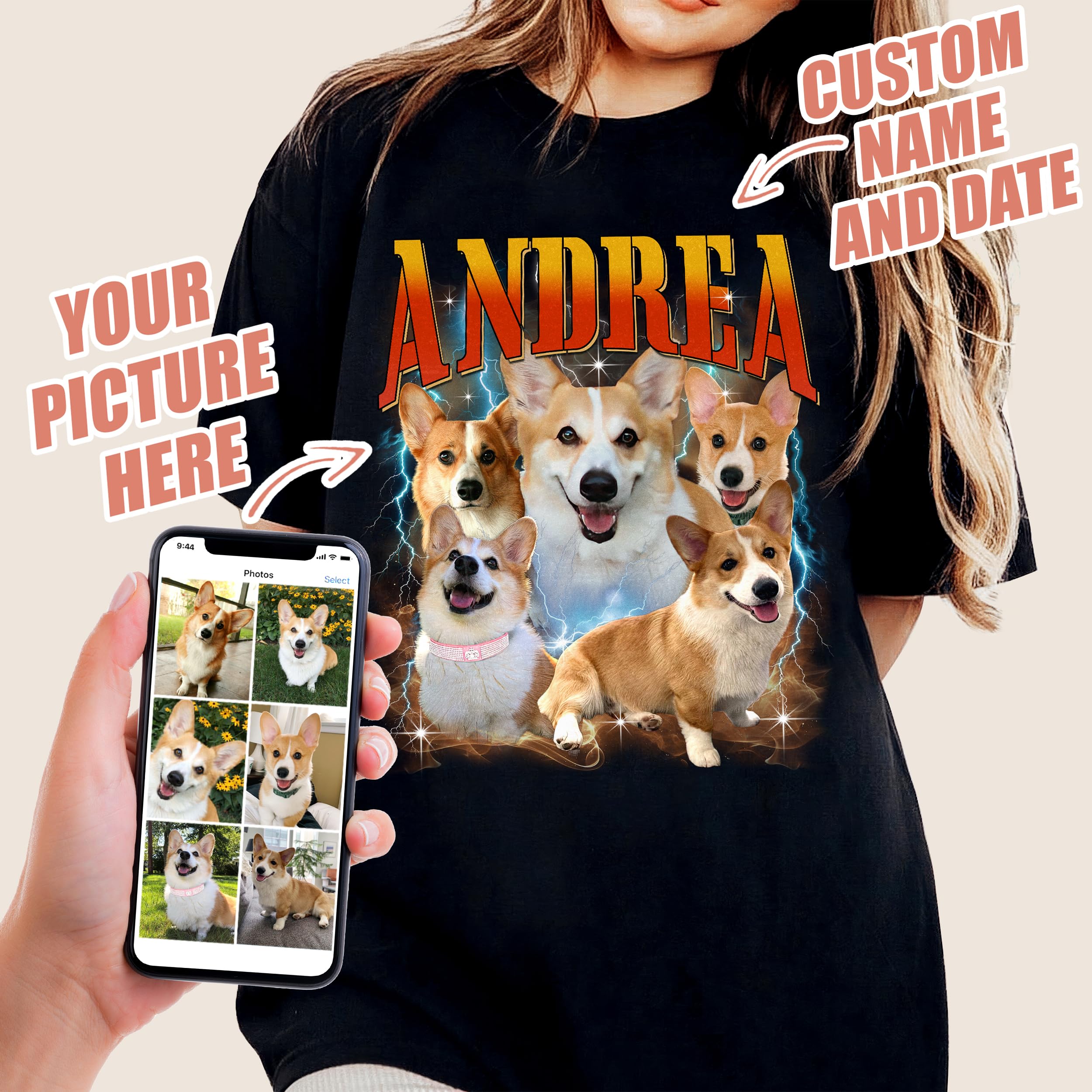 Mit & Mia Custom Your Own Bootleg Rap Tee Shirts for Boyfriend Girlfriend Vintage Graphic Face Shirt with Photo Gift Idea for Birthday Valentines Day Christmas