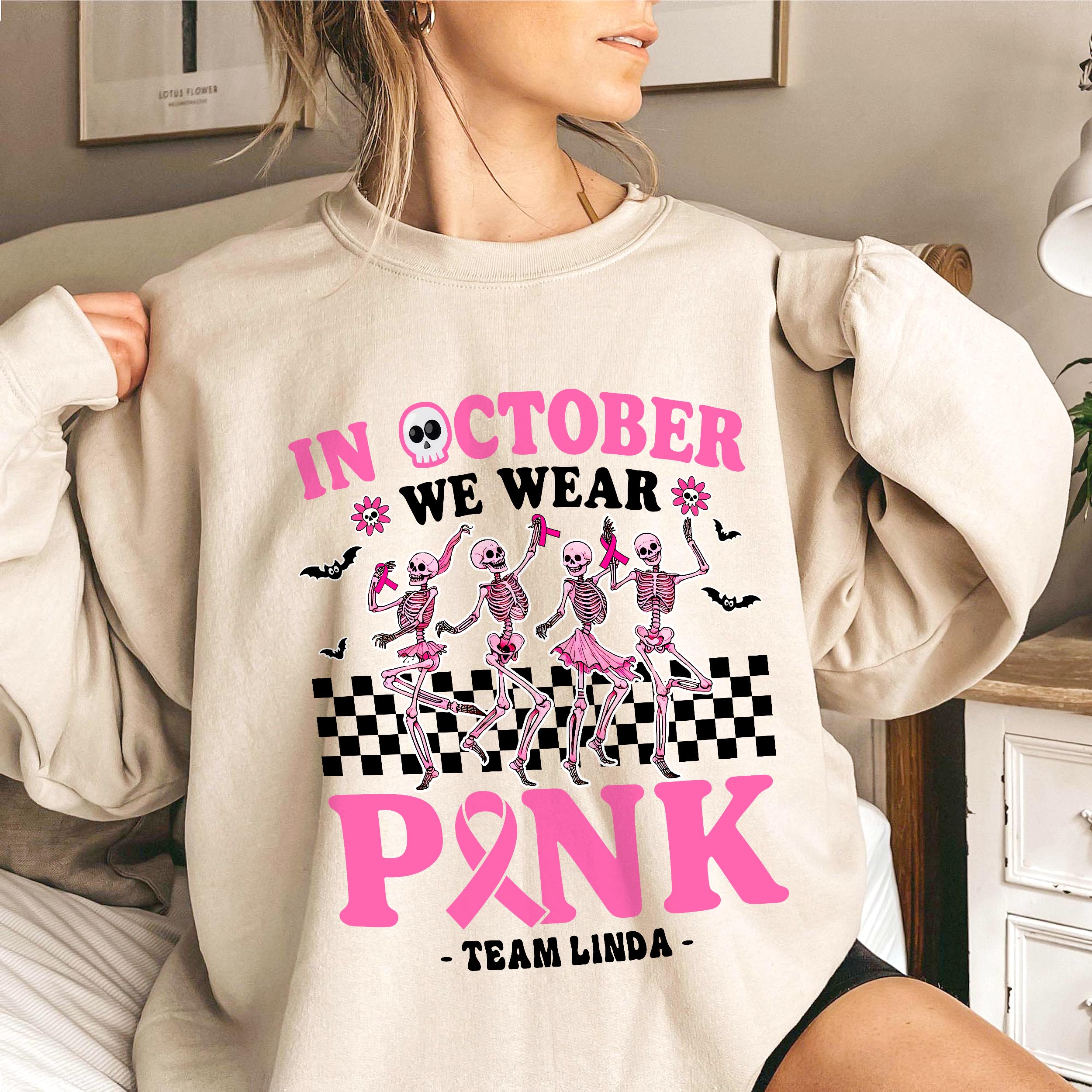 Personalized Breast Cancer Awareness Shirts for Women in October We Wear Pink Halloween Ghost T-Shirt Pink Ribbon Warrior Tee