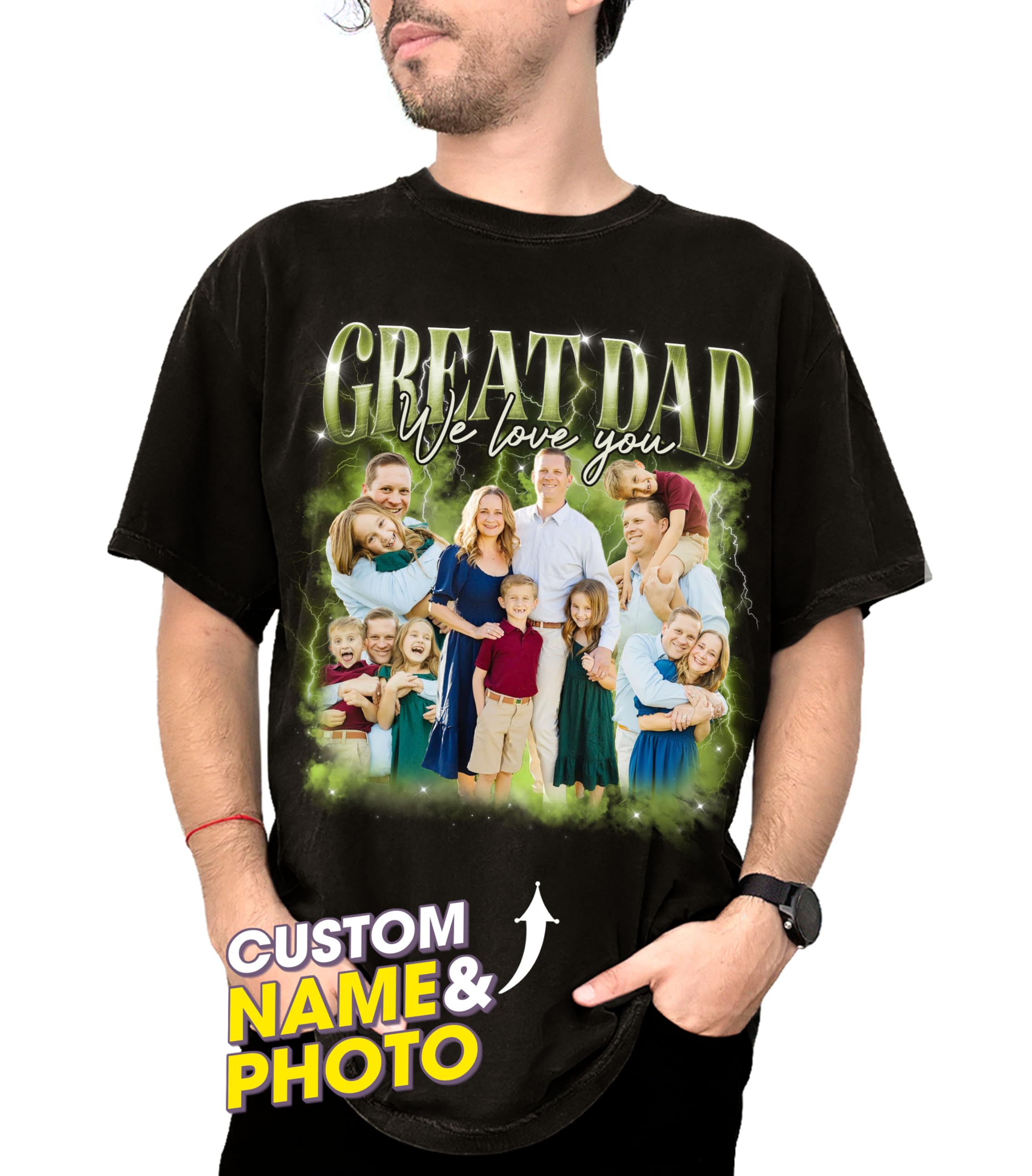 Fathers Day Shirt for Dad Custom Bootleg Rap Tee Dad Shirt Vintage Face Shirt with Photos Gifts Fathers Day for Dad Papa Grandpa from Daughter Son Wife