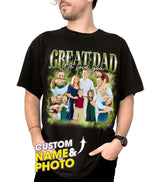 Mit & Mia Fathers Day Shirt for Dad Custom Bootleg Rap Tee Dad Shirt Vintage Face Shirt with Photos Gifts Fathers Day for Dad Papa Grandpa from Daughter Son Wife