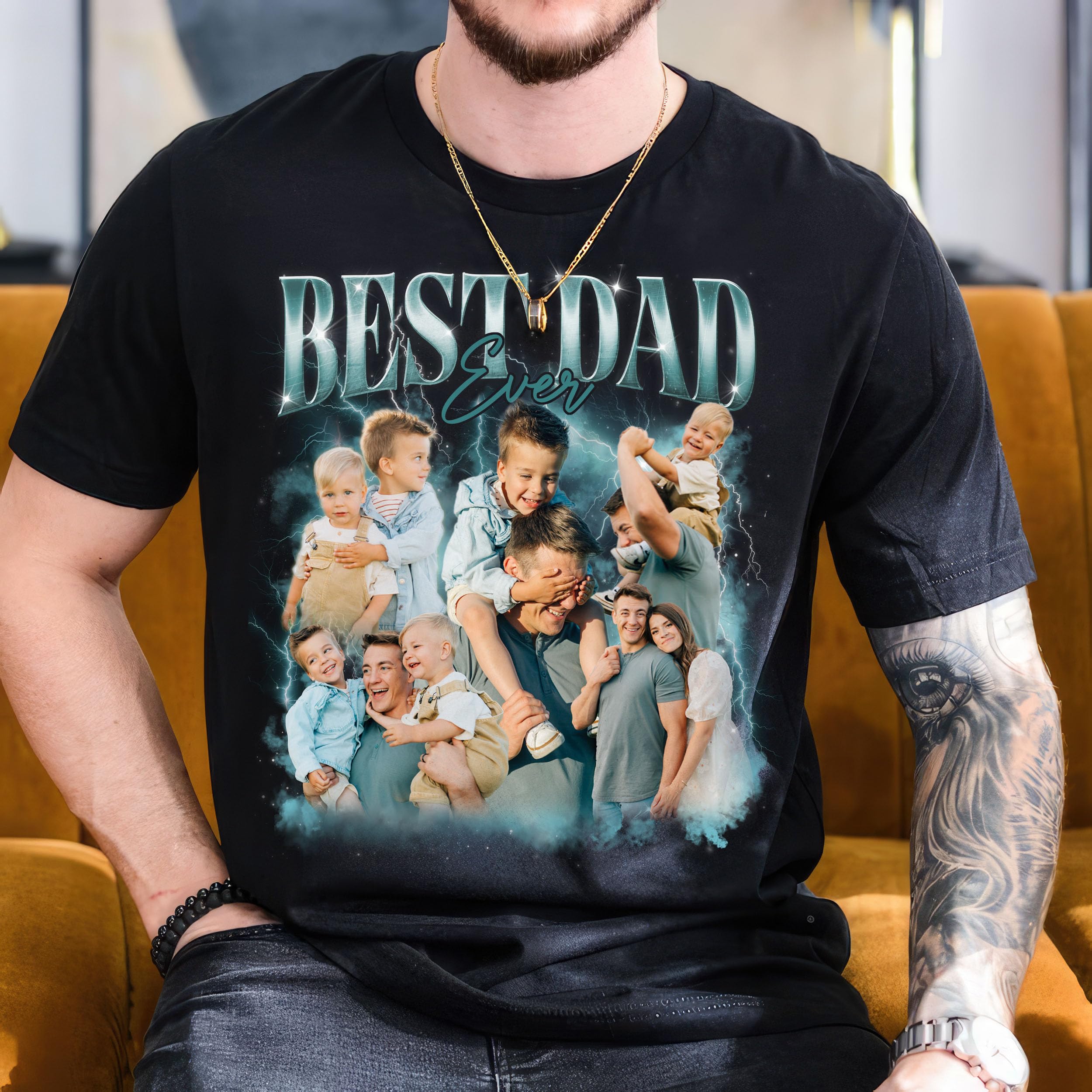 Fathers Day Shirt for Dad Custom Bootleg Rap Tee Dad Shirt Vintage Face Shirt with Photos Gifts Fathers Day for Dad Papa Grandpa from Daughter Son Wife