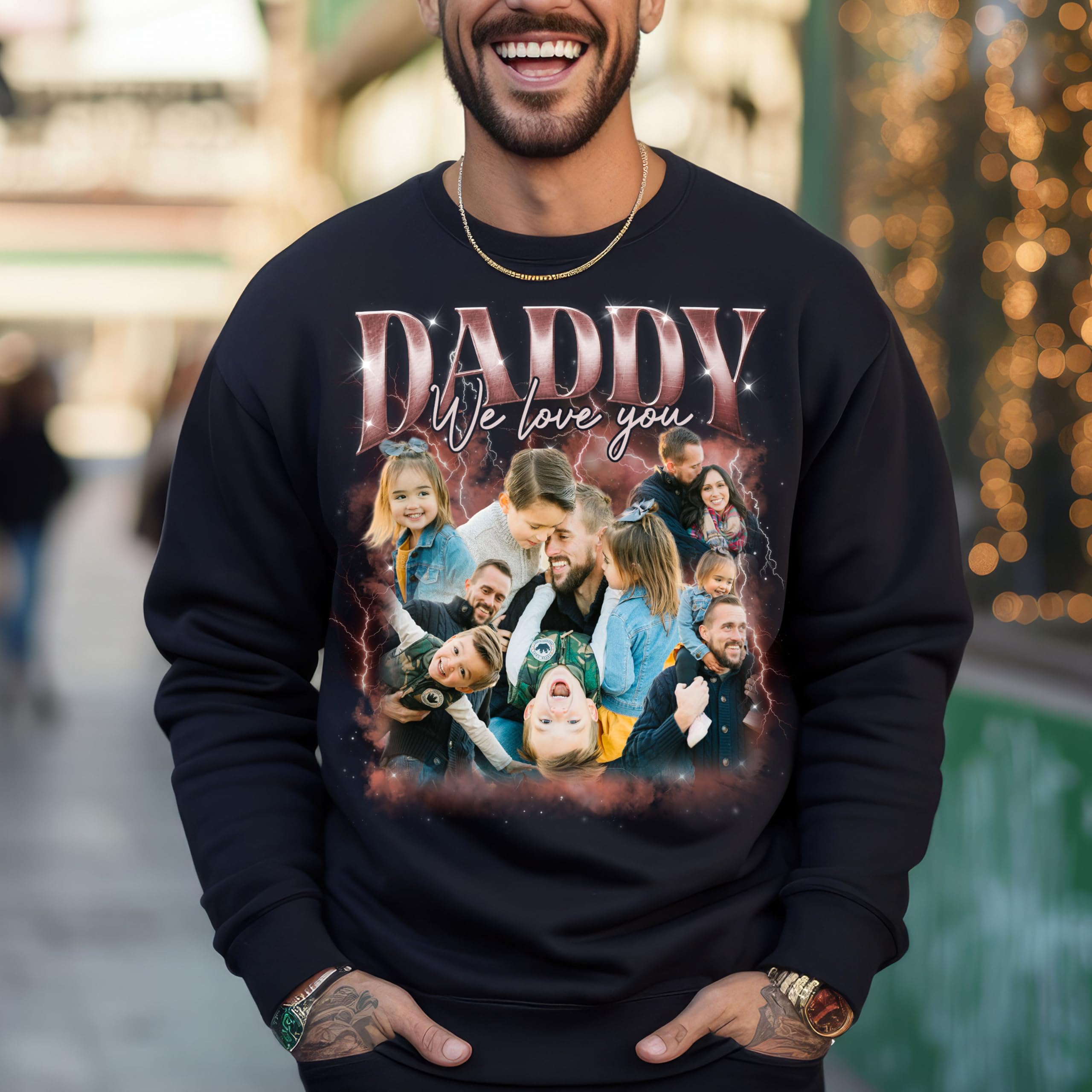 Fathers Day Shirt for Dad Custom Bootleg Rap Tee Dad Shirt Vintage Face Shirt with Photos Gifts Fathers Day for Dad Papa Grandpa from Daughter Son Wife