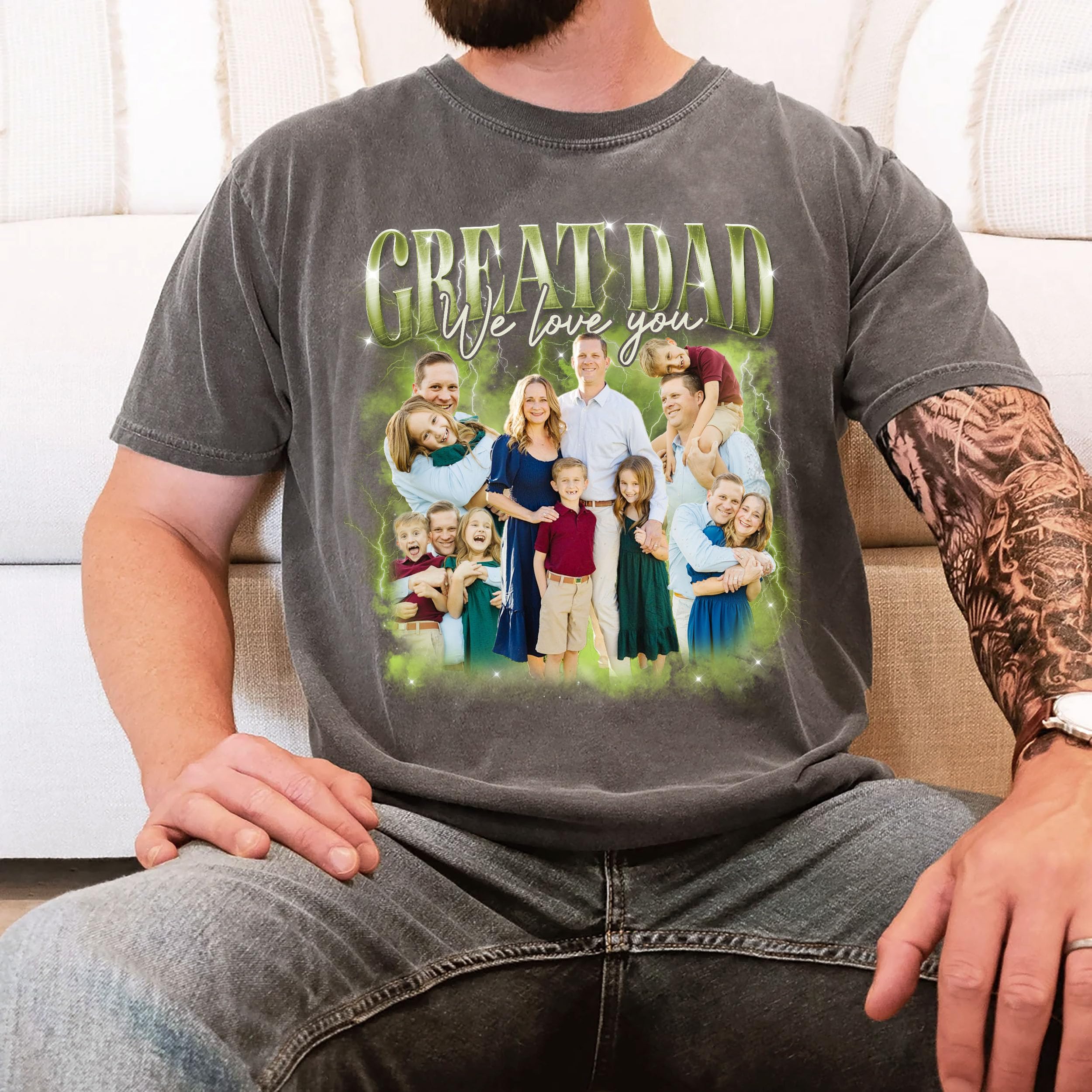 Fathers Day Shirt for Dad Custom Bootleg Rap Tee Dad Shirt Vintage Face Shirt with Photos Gifts Fathers Day for Dad Papa Grandpa from Daughter Son Wife