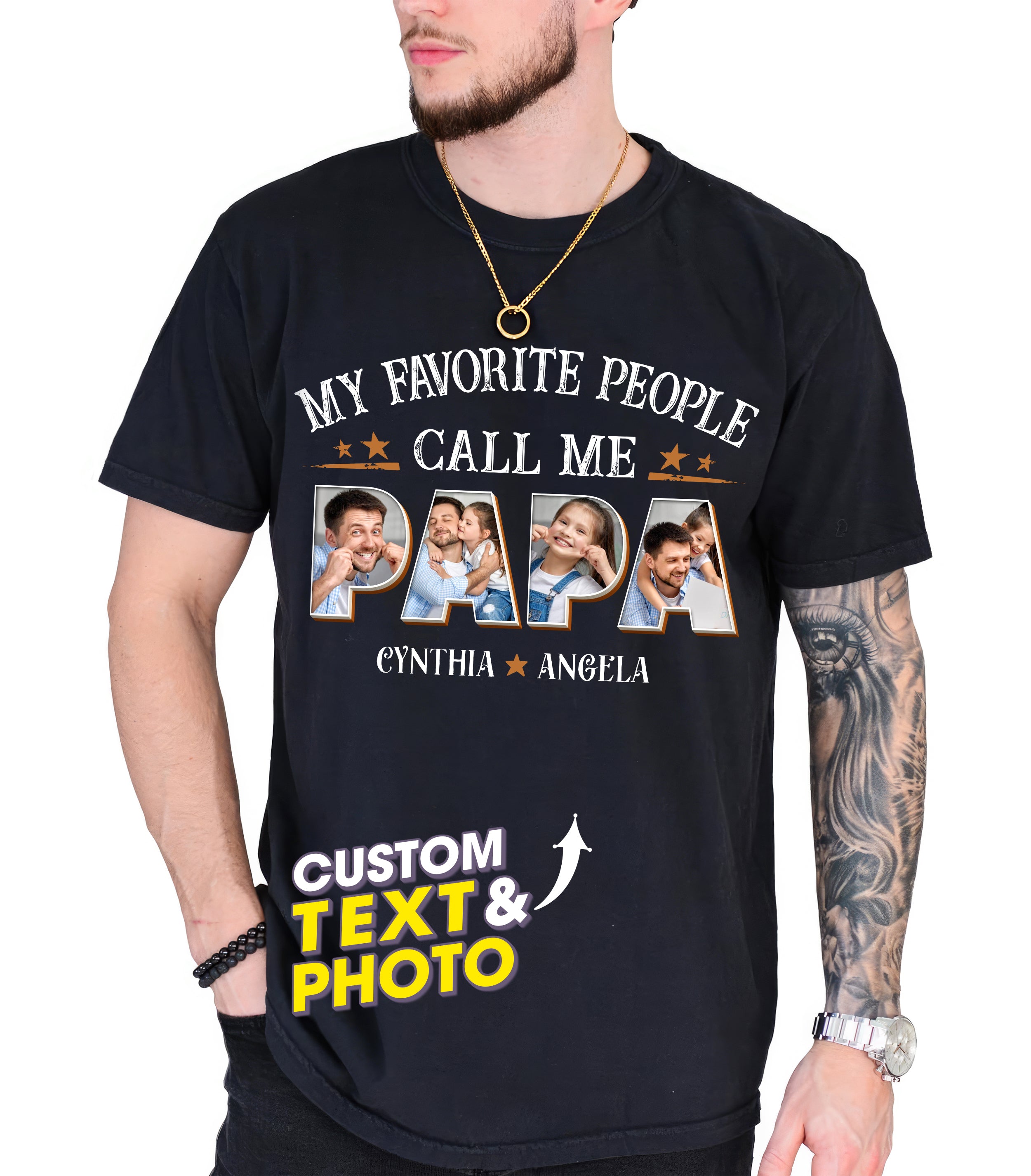 Personalized Best Dad Ever T-Shirt with Kids Name, Custom Dad Grandpa Shirt with Photo, Fathers Day T-Shirt, Gift for Husband, Grandpa Gift from Kids