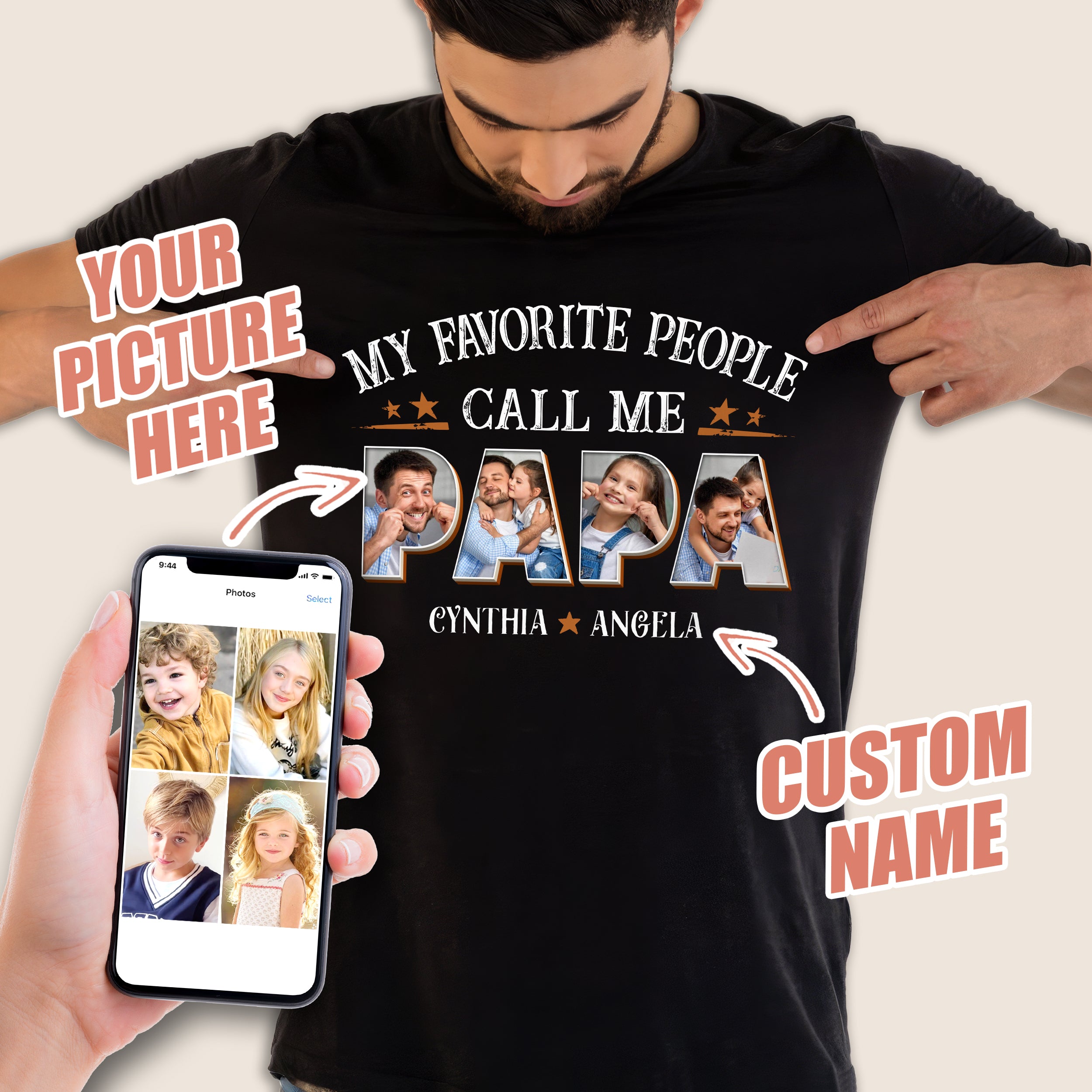 Personalized Best Dad Ever T-Shirt with Kids Name, Custom Dad Grandpa Shirt with Photo, Fathers Day T-Shirt, Gift for Husband, Grandpa Gift from Kids