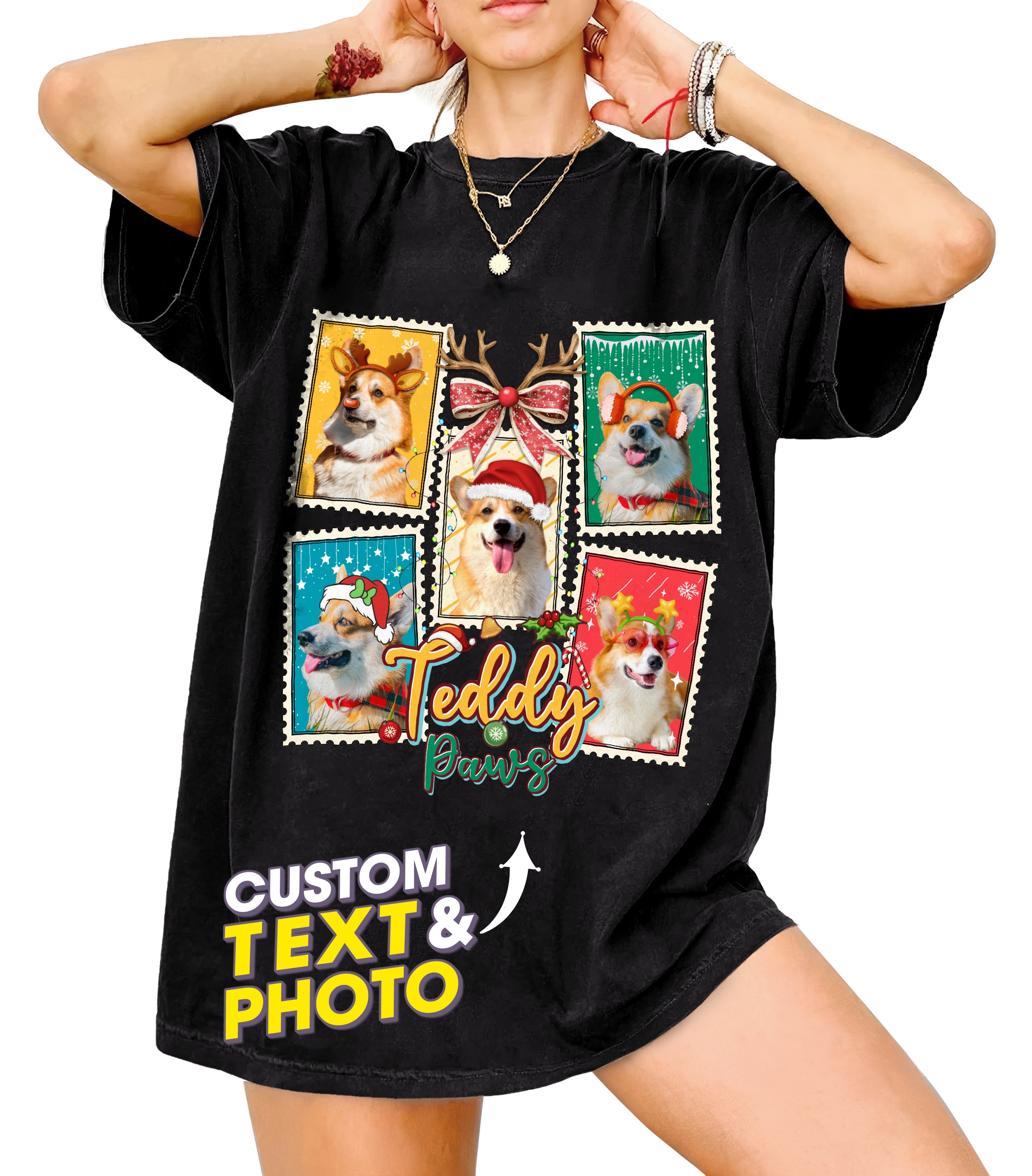 Mit & Mia Custom Christmas Shirts Custom Pet Shirt for Christmas 2025 Matching Family Shirt Photo Collage Personalized Dog Lovers T-Shirt with Picture