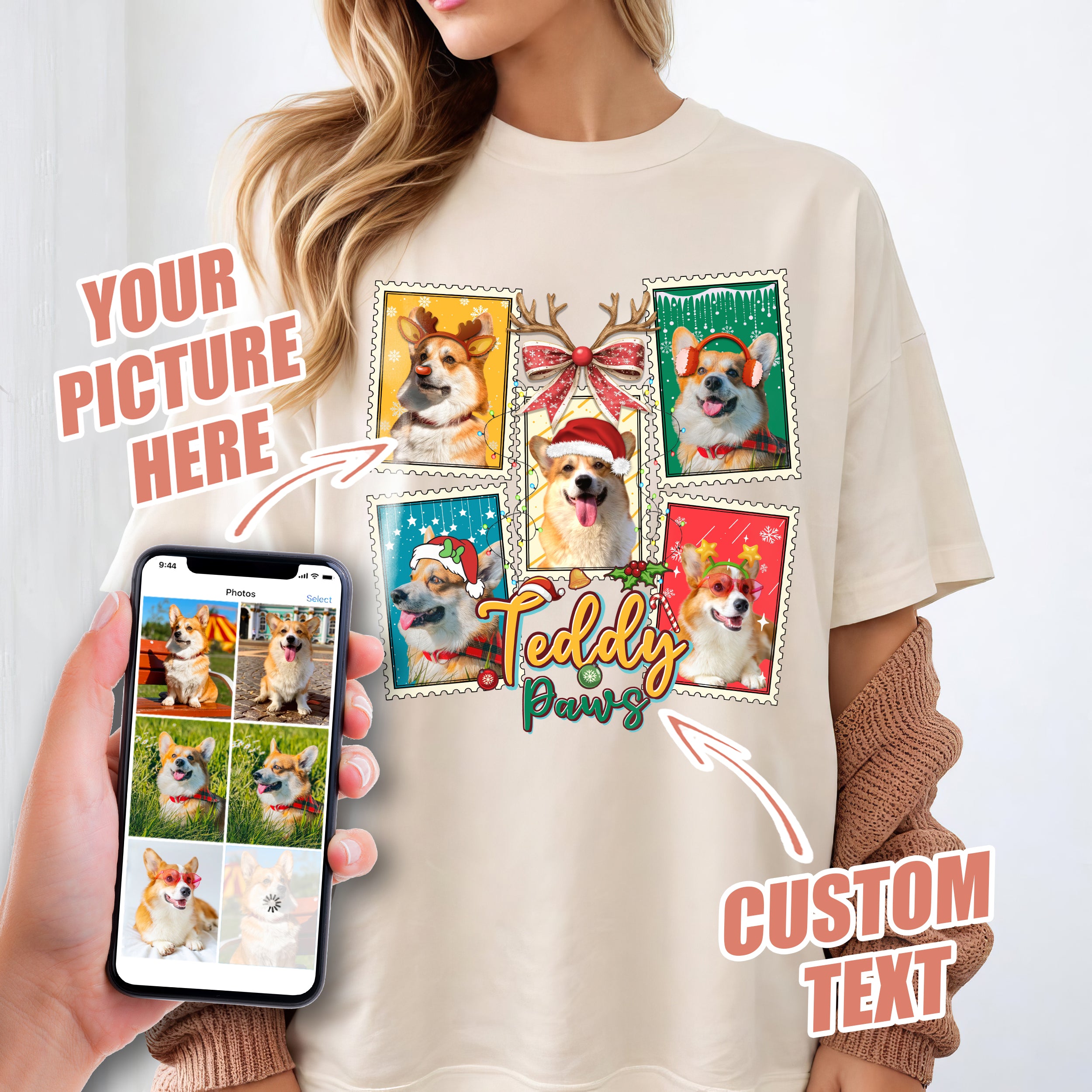 Mit & Mia Custom Christmas Shirts Custom Pet Shirt for Christmas 2025 Matching Family Shirt Photo Collage Personalized Dog Lovers T-Shirt with Picture