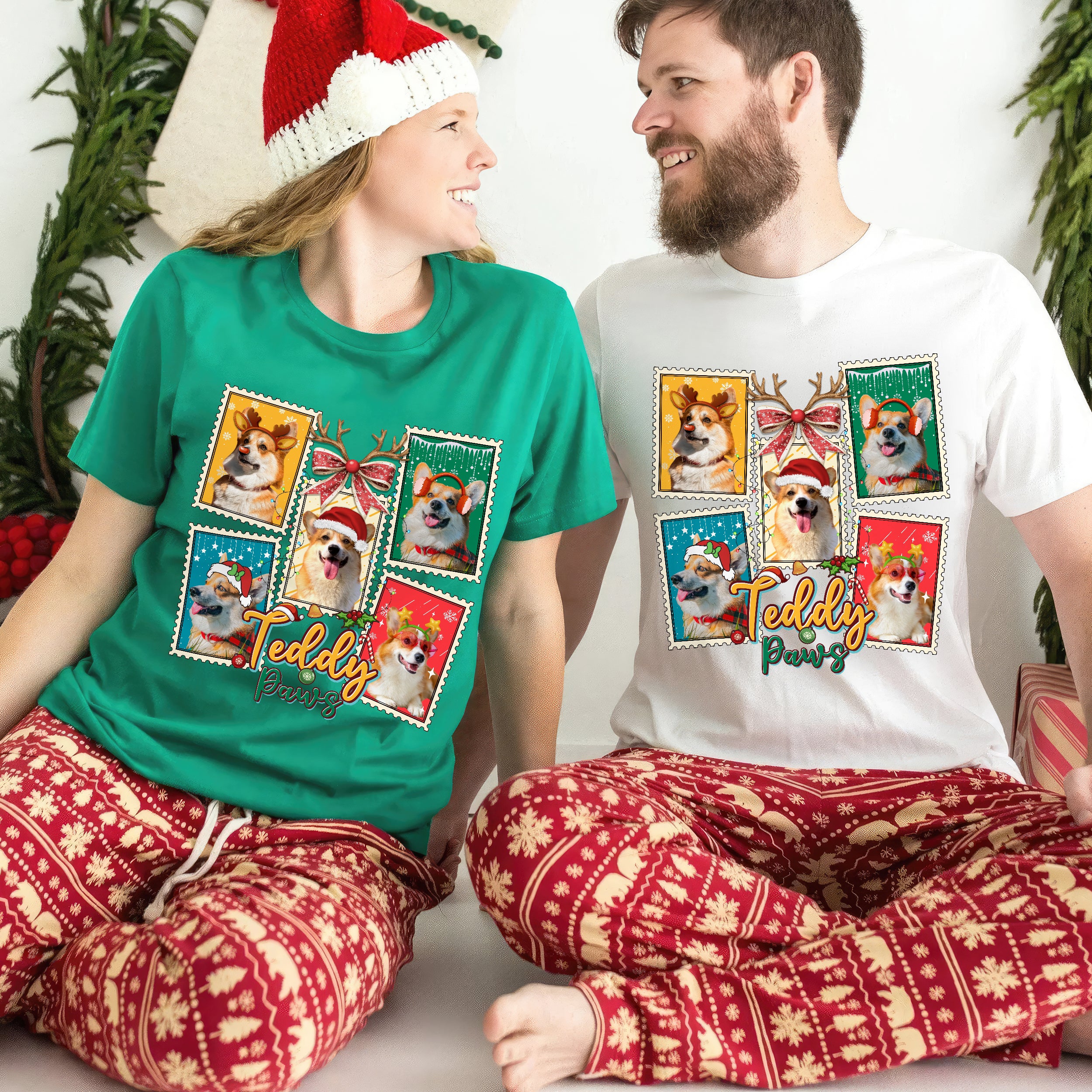 Mit & Mia Custom Christmas Shirts Custom Pet Shirt for Christmas 2025 Matching Family Shirt Photo Collage Personalized Dog Lovers T-Shirt with Picture