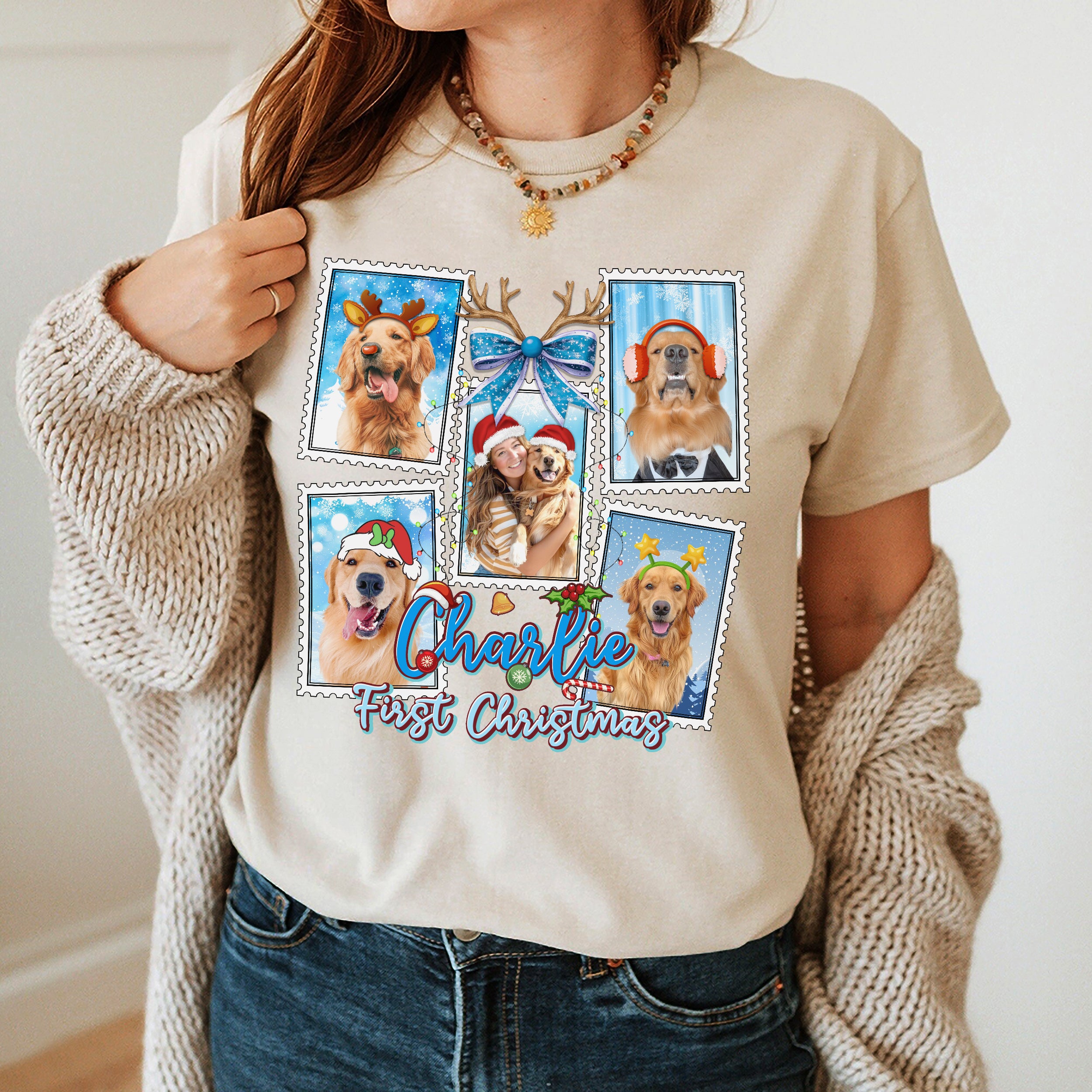 Mit & Mia Custom Christmas Shirts Custom Pet Shirt for Christmas 2025 Matching Family Shirt Photo Collage Personalized Dog Lovers T-Shirt with Picture