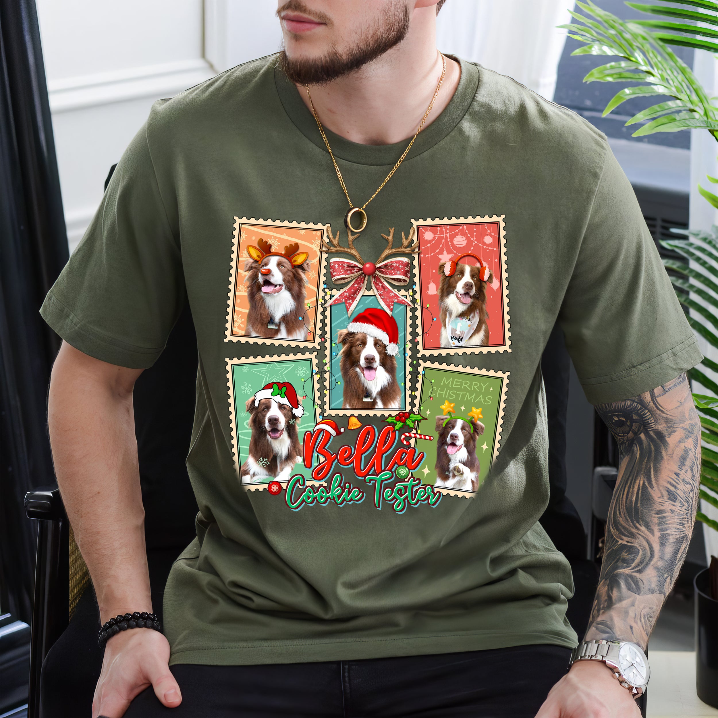 Mit & Mia Custom Christmas Shirts Custom Pet Shirt for Christmas 2025 Matching Family Shirt Photo Collage Personalized Dog Lovers T-Shirt with Picture