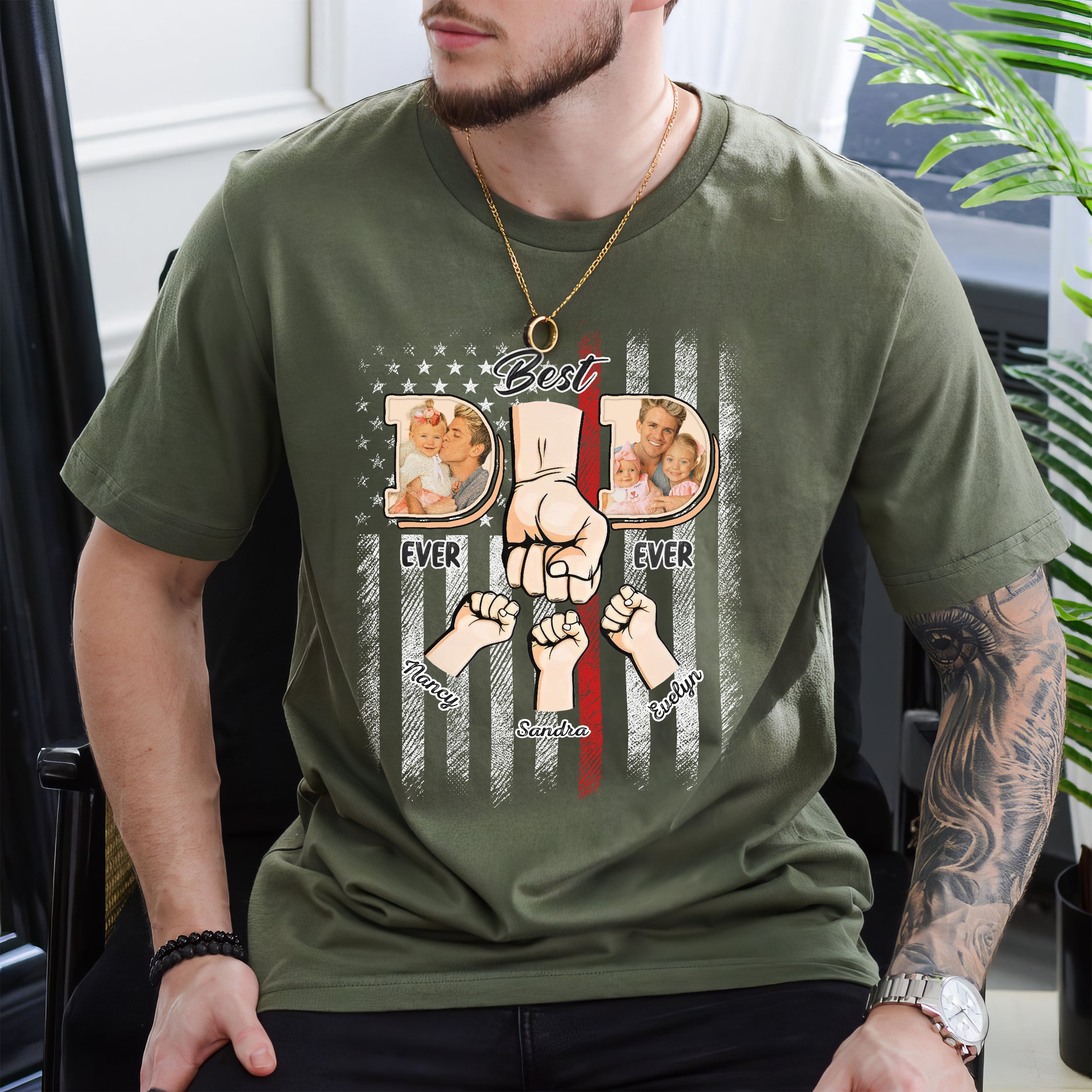 Custom Fathers Day Shirts, Personalized Best Dad Ever T-Shirt with Kids Name, Custom Dad Grandpa Shirt with Photo, for Husband, Gift from Kids