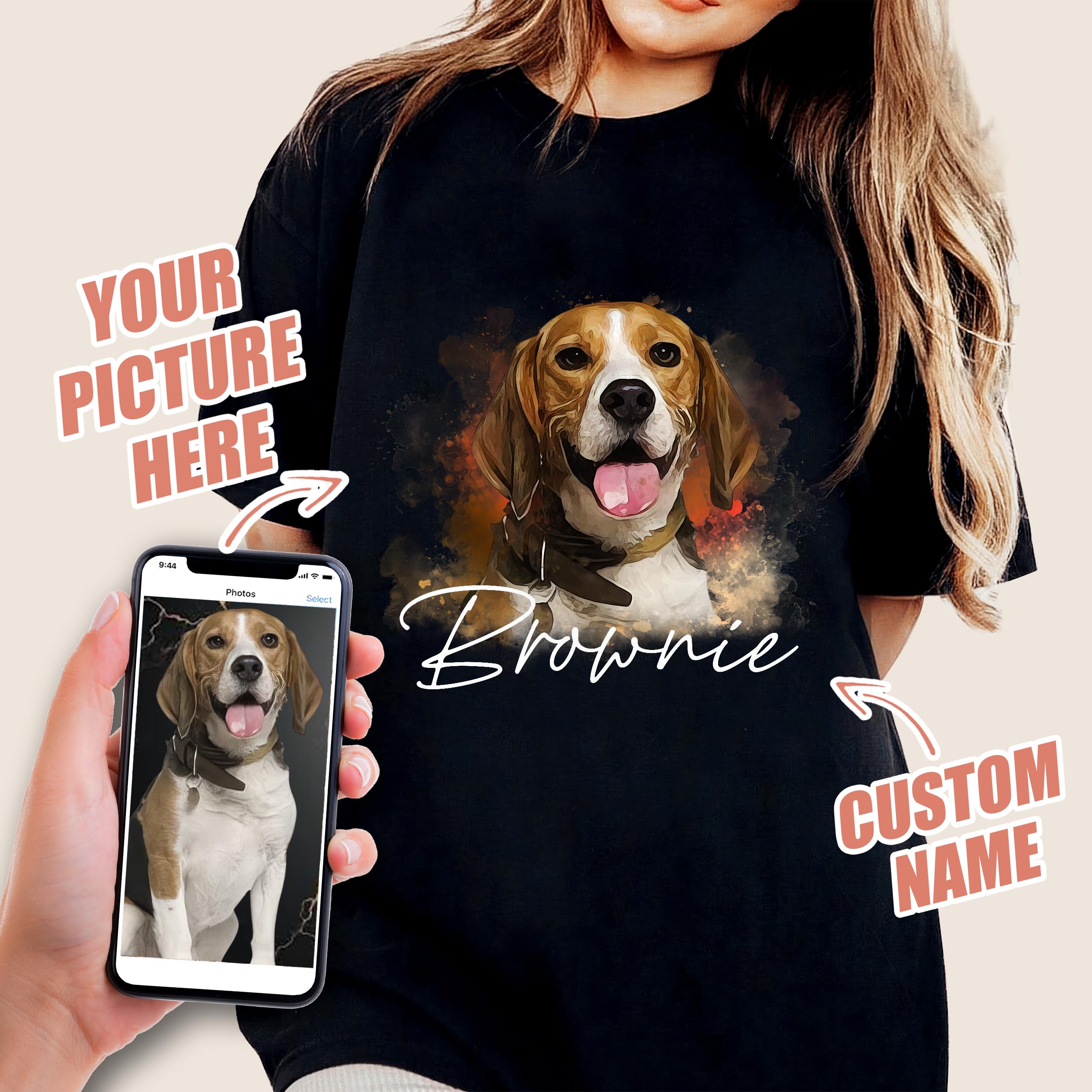 Mit & Mia Custom Dog Shirts Personalized Shirt with Face Photo Custom Pet Shirts 90s Vintage Shirt Unique Birthday Gifts for Dog Cat Lovers
