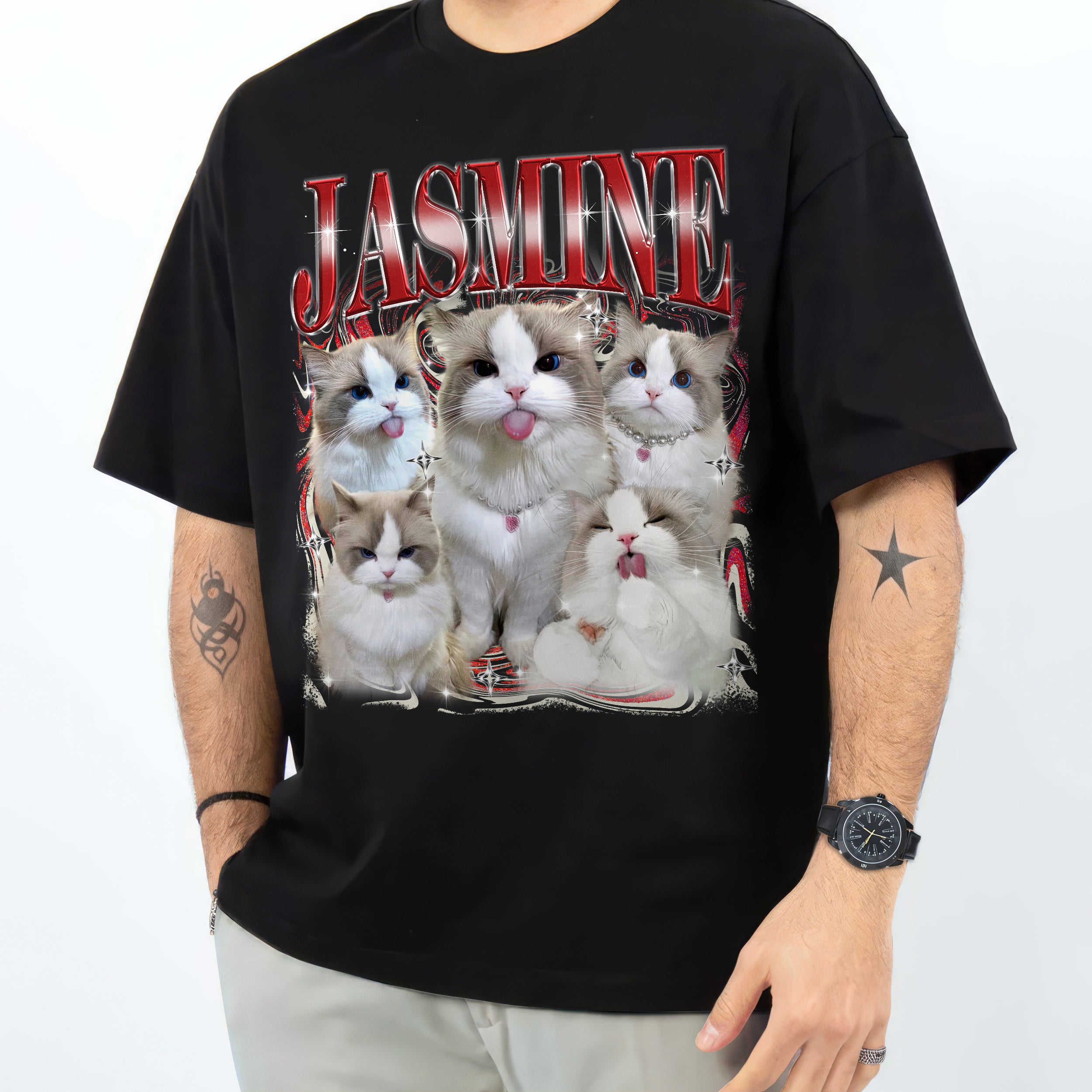 Mit & Mia Custom Bootleg Rap Tee, Customized Dog Shirt with Photo, Custom Pet Shirts Graphic Tees, Birthday Gift for Dog Cat Lovers