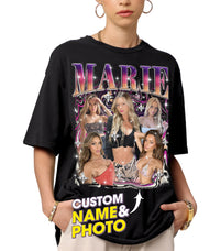 Mit & Mia Custom Your Own Bootleg Rap Tee Shirts for Boyfriend Girlfriend Vintage Graphic Face Photo Gift Idea for Valentines and Birthday Day